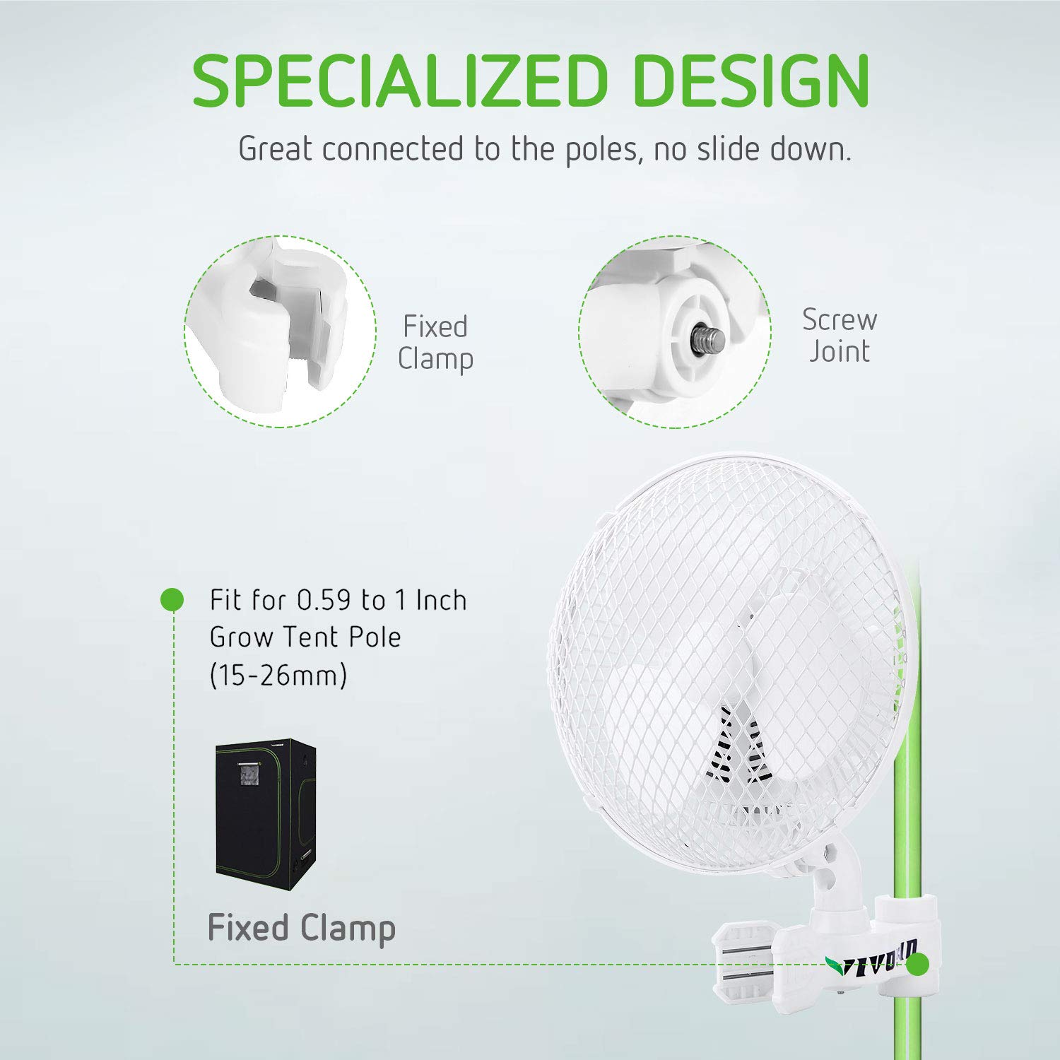 Portable Fans VIVOSUN 6 Inch Clip On Oscillating Fan for 0.59 to 1