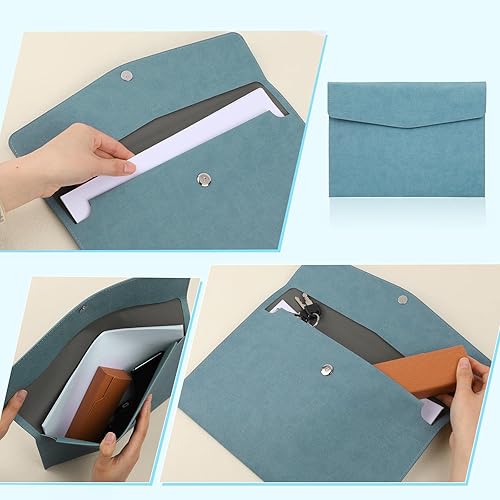 Miniatura 3 de Carpeta de archivos, organizador de archivos de piel sintética, A4, impermeable, maletín de negocios, maletín de almacenamiento azul con cierre
