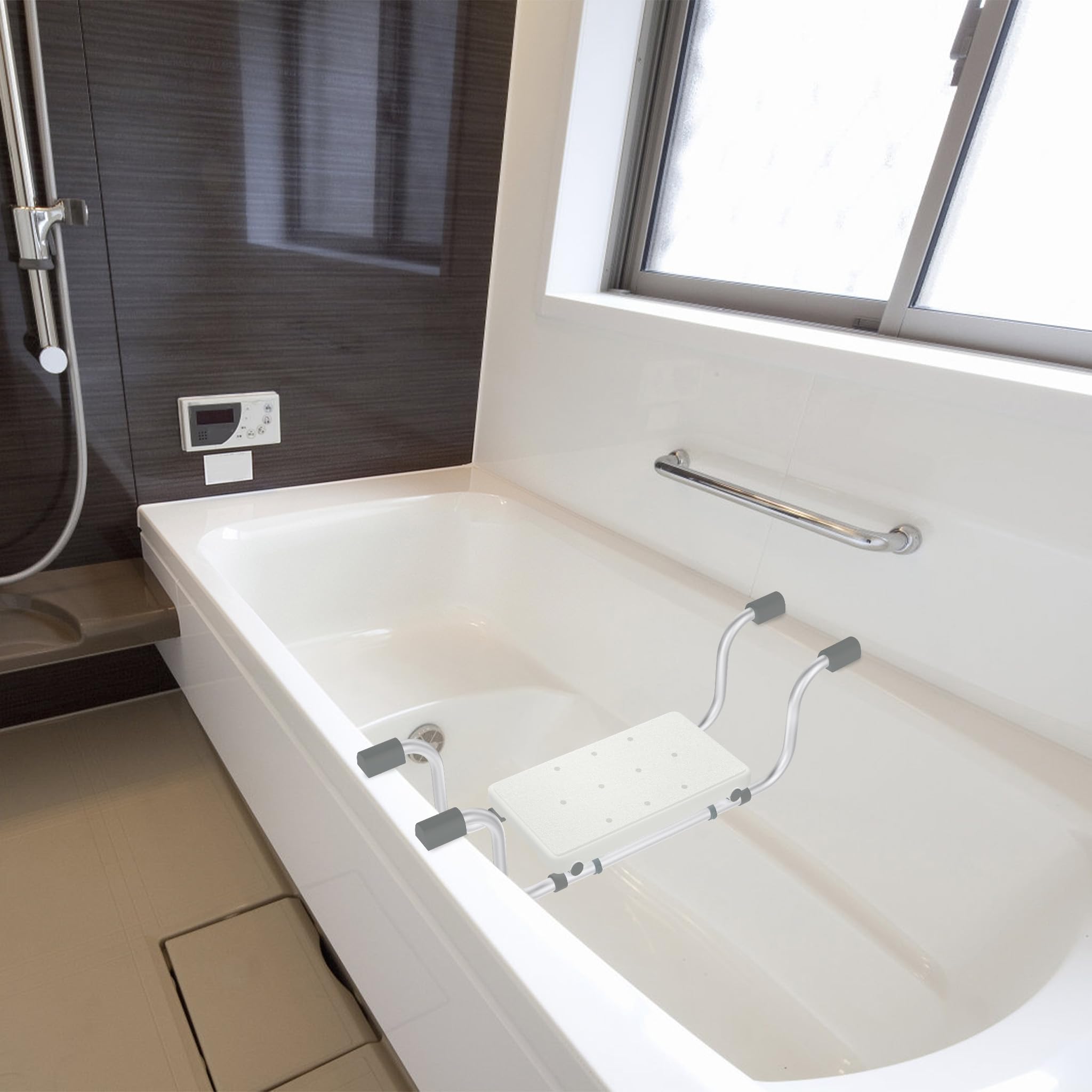 LZQ Planche de bain en aluminium pour personnes âgées, extensible de 72 à 82 cm, capacité de charge de 150 kg, siège de bain générique, antidérapant, avec poignée fixe, pour personnes âgées, femmes