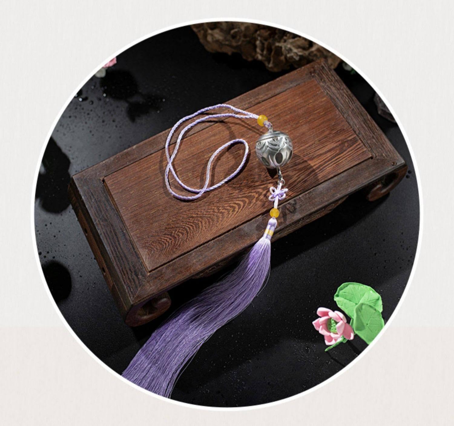 THE UNTAMED Mo Dao Zu Shi Qing Xin Ling Cosplay Prop, Silver Alloy Bell with Purple Tassel, 57.5 cm, Anime Role-Playing Decoration