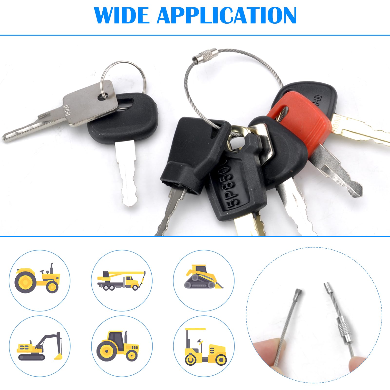 Set Da 8 Chiavi Di Accensione K250 Per Macchine Da Costruzione – 6 Chiavi + 2 Portachiavi Per Escavatori E Trattori