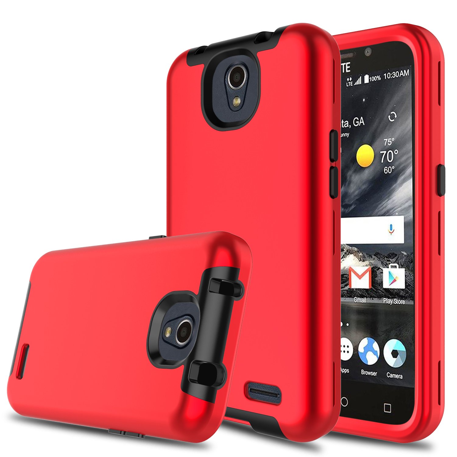 Compatible Maven 3 Case Hybrid Three Layer Shockproof Protective Armor Cell Phone Case Cover Compatible Overture 3/Prestige 2/Z835/N9136 (Red)