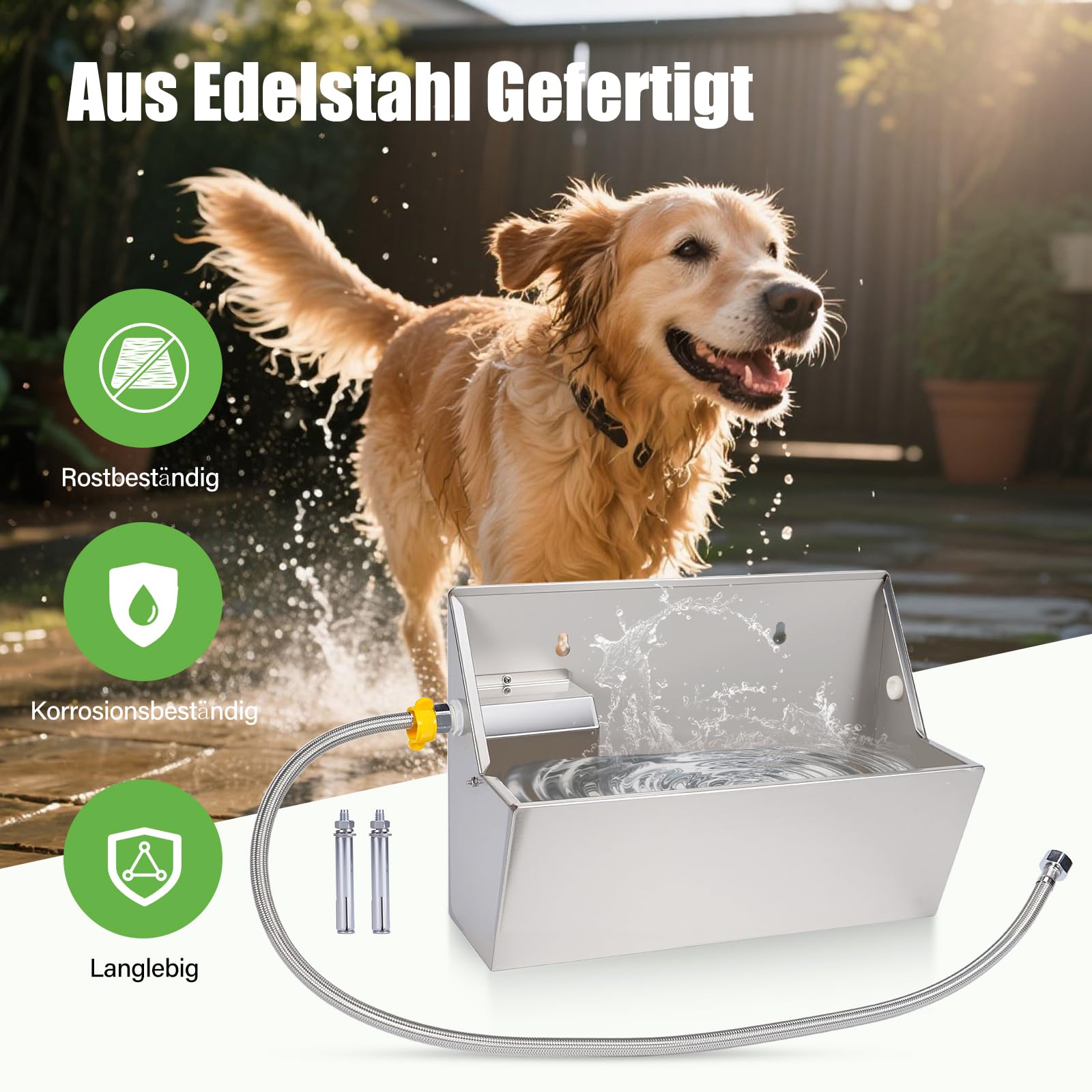 Rinder und Schafe Trinktrug 8 Liter Hundewasser im Freien Edelstahl-Wassernapf für große Hunde,Hundebecken Automatischer Hundewasserspender,Großer Hundewassernapf,Edelstahl-Wassernapf（8L）