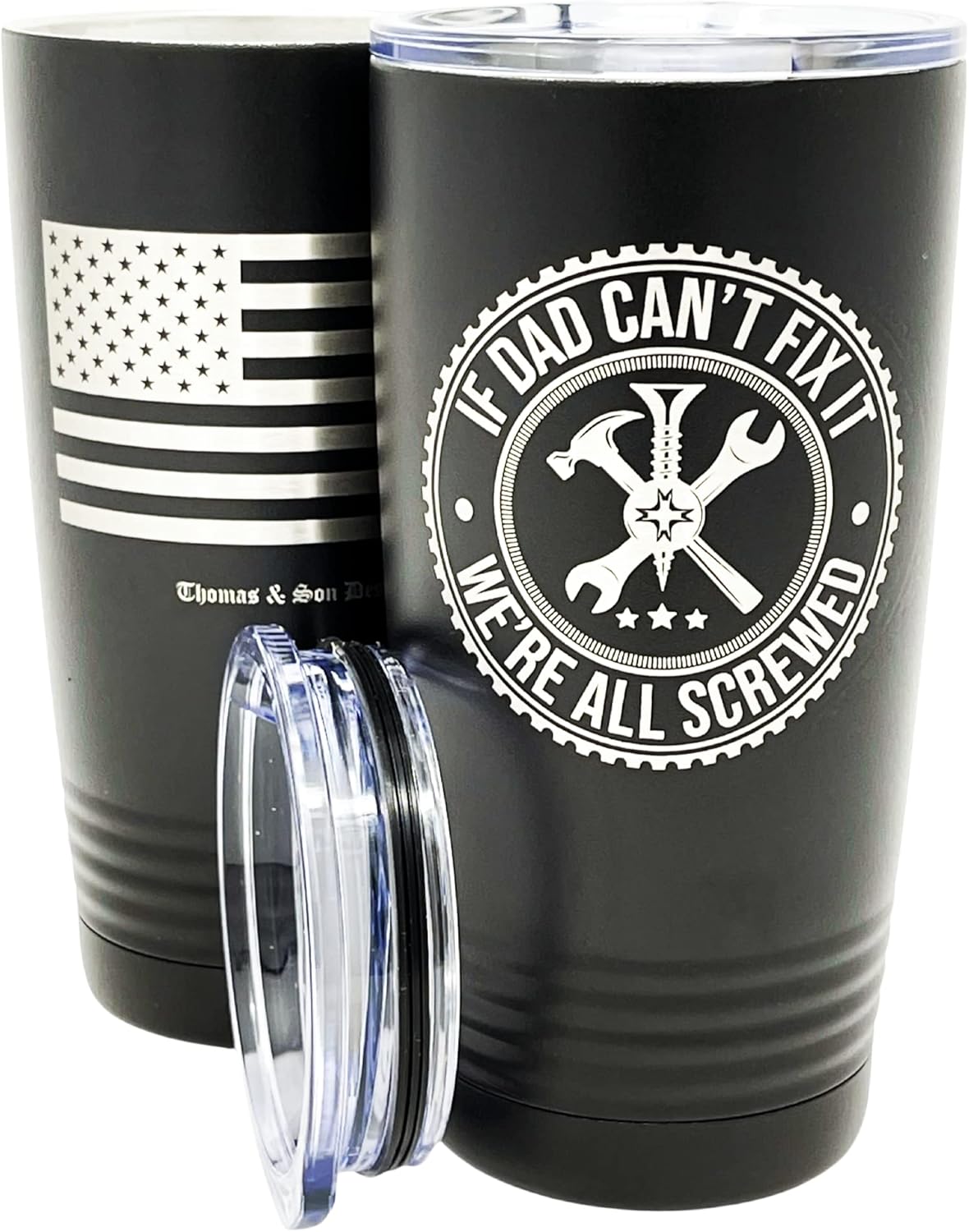 If Dad Cant Fix It We're All Screwed Mug | Stainless Steel Coffee Mug For Dad | Double Wall Vacuum Insulated Travel Dad Coffee Mug | Father's Day Gifts & Grandpa Christmas Presents | 20 Oz Tumbler