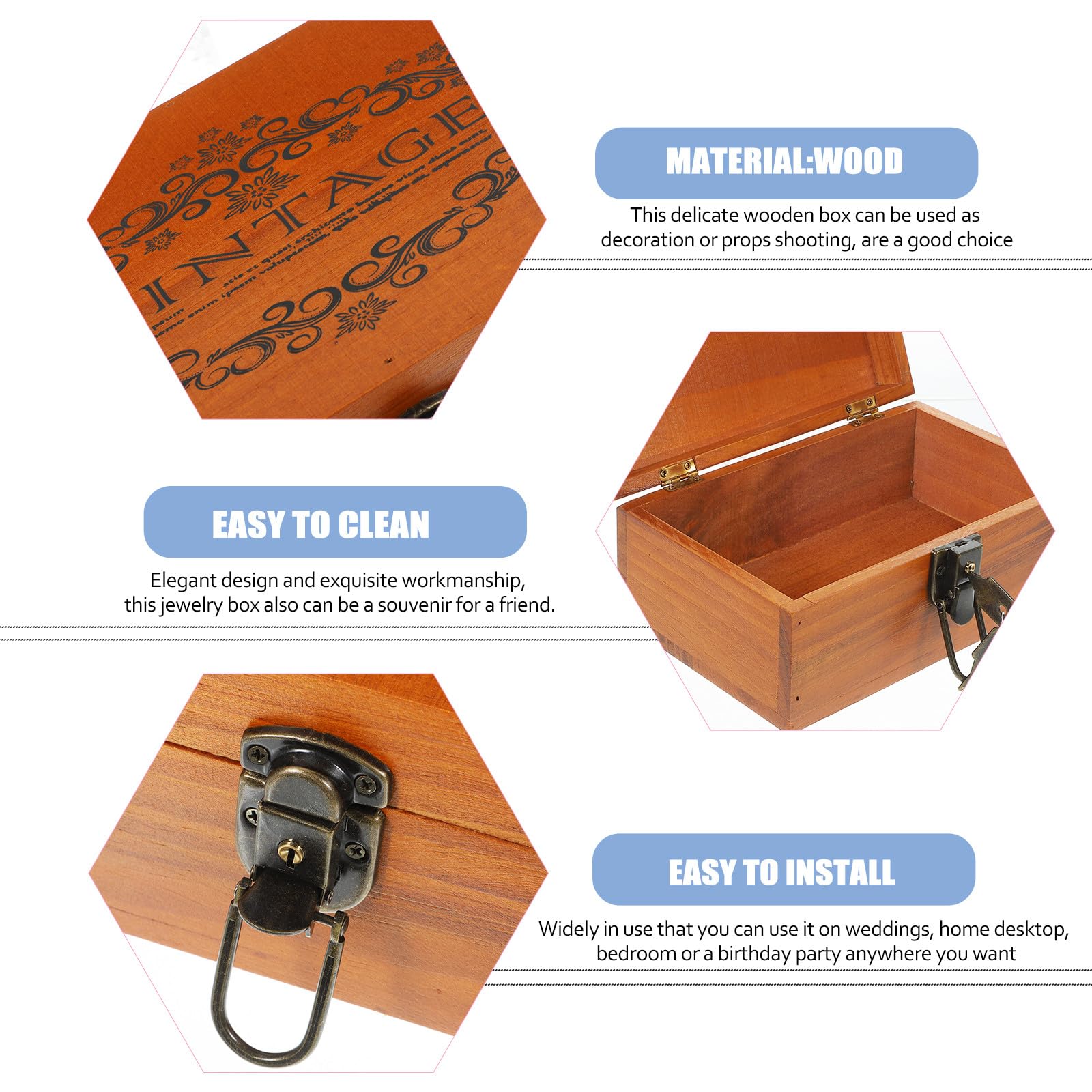 Caja de Almacenamiento de Joyas Vintage de Madera Cierre, Marrón