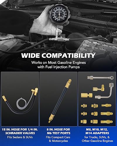 Miniatura 4 de Orion Motor Tech Fuel Pressure Test Kit, Fuel Pressure Tester with 0-140 psi Fuel Pressure Gauge Hoses Adapters, Heavy-Duty Fuel Pressure Gauge Kit