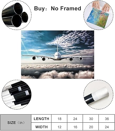 Miniatura 2 de Jierbi Póster de avión A380, póster de lienzo para decoración de dormitorio, paisaje deportivo, oficina, habitación, regalo, sin marco 12 x 18