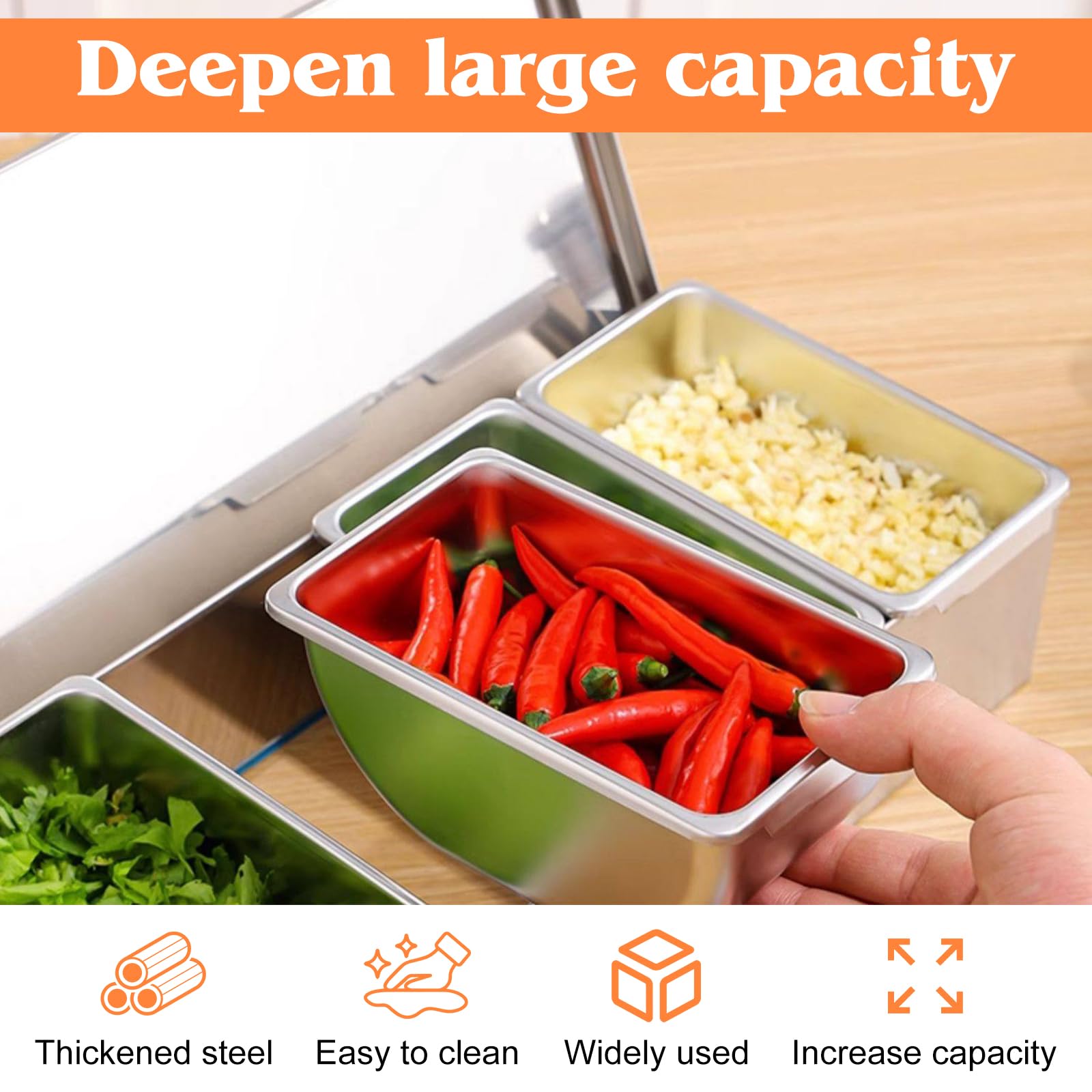 Récipient À Ingrédients Pour Pizza, Coffret D'assaisonnement En Acier Inoxydable, Station De Garniture De Pizza, Avec Couvercle Et Cuillères Pour Préparer Les Ingrédients(450 Ml /4 Compartiments)