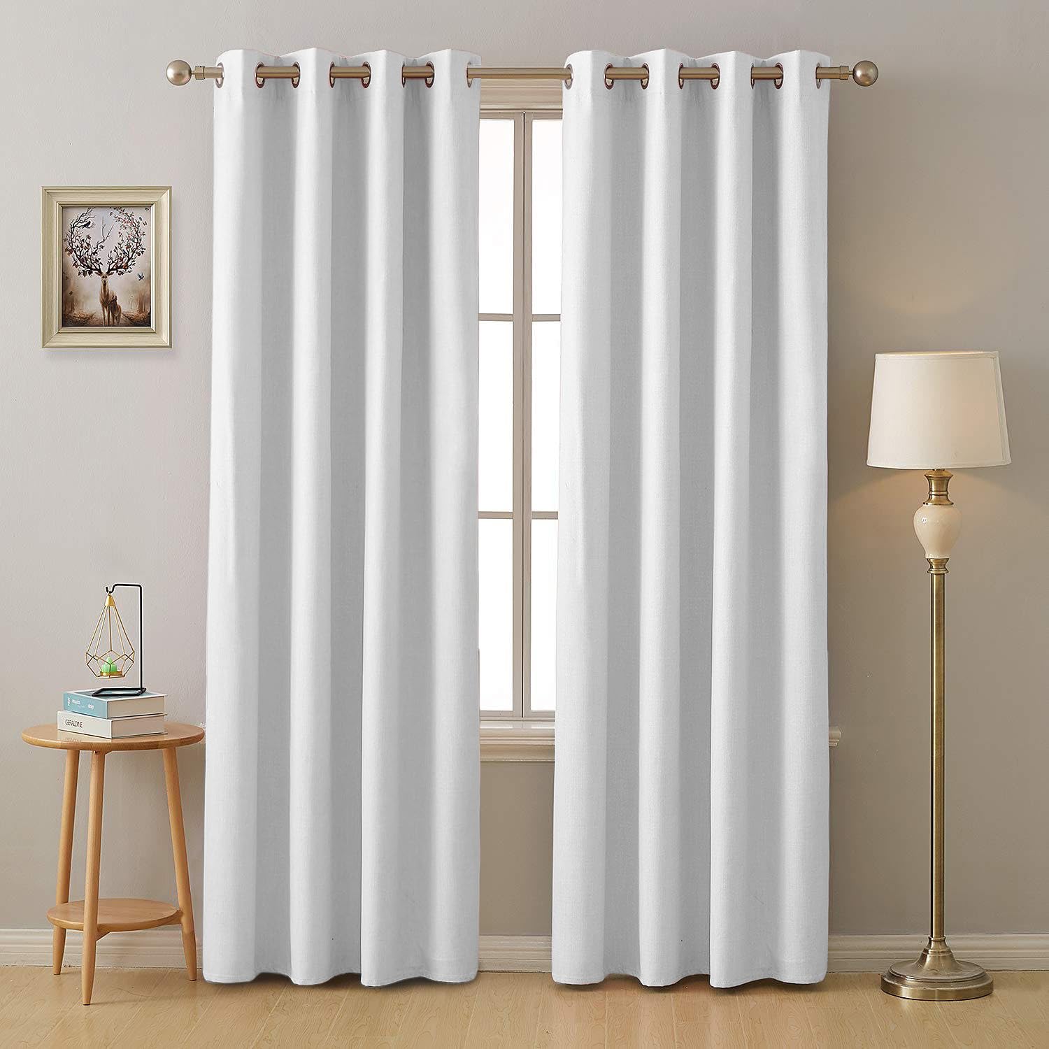4-Layered Heavy Polyester Thermal Insulated Noise Reducing 100% Blackout Door Curtain, Set of 2 7Ft Curtains, White