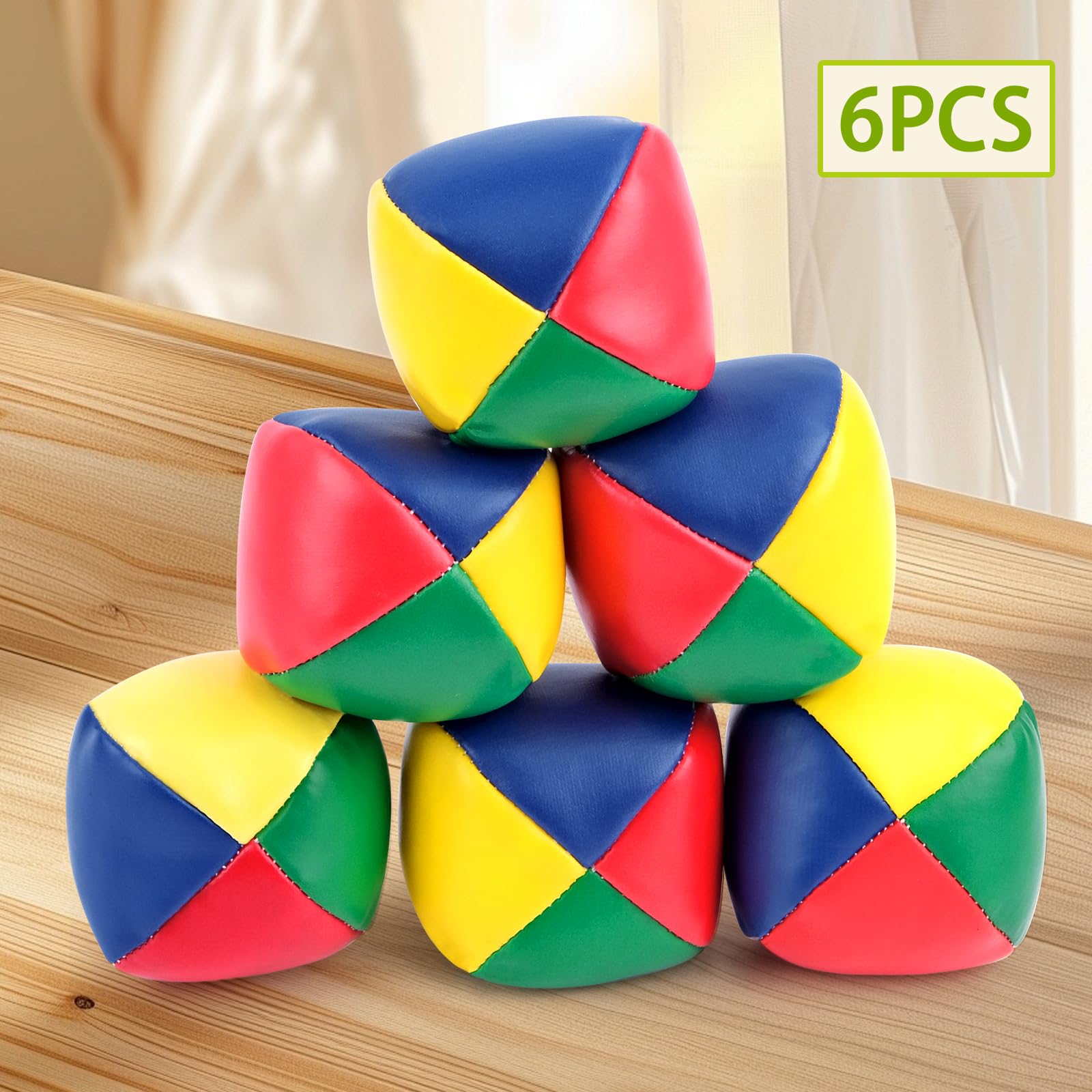 Balles de Jonglage Enfant Cuir PU Lot de 6 Balles Doux Cirque pour Débutants Adultes Multicolore