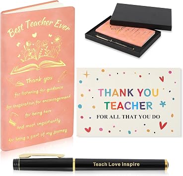 Thank You Teacher Gifts, Teacher Gifts For Women With Best Teacher Ever Journal, Pen, Thank You Teacher Cards And Gift Box, Best Teacher Gifts, gift for teacher, Personalised Teacher Gifts Pink