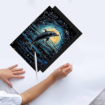 スクラッチアート オリジナル 海のイルカ 原画 一点物 スクラッチアート オリジナル 海のイルカ 原画 一点物