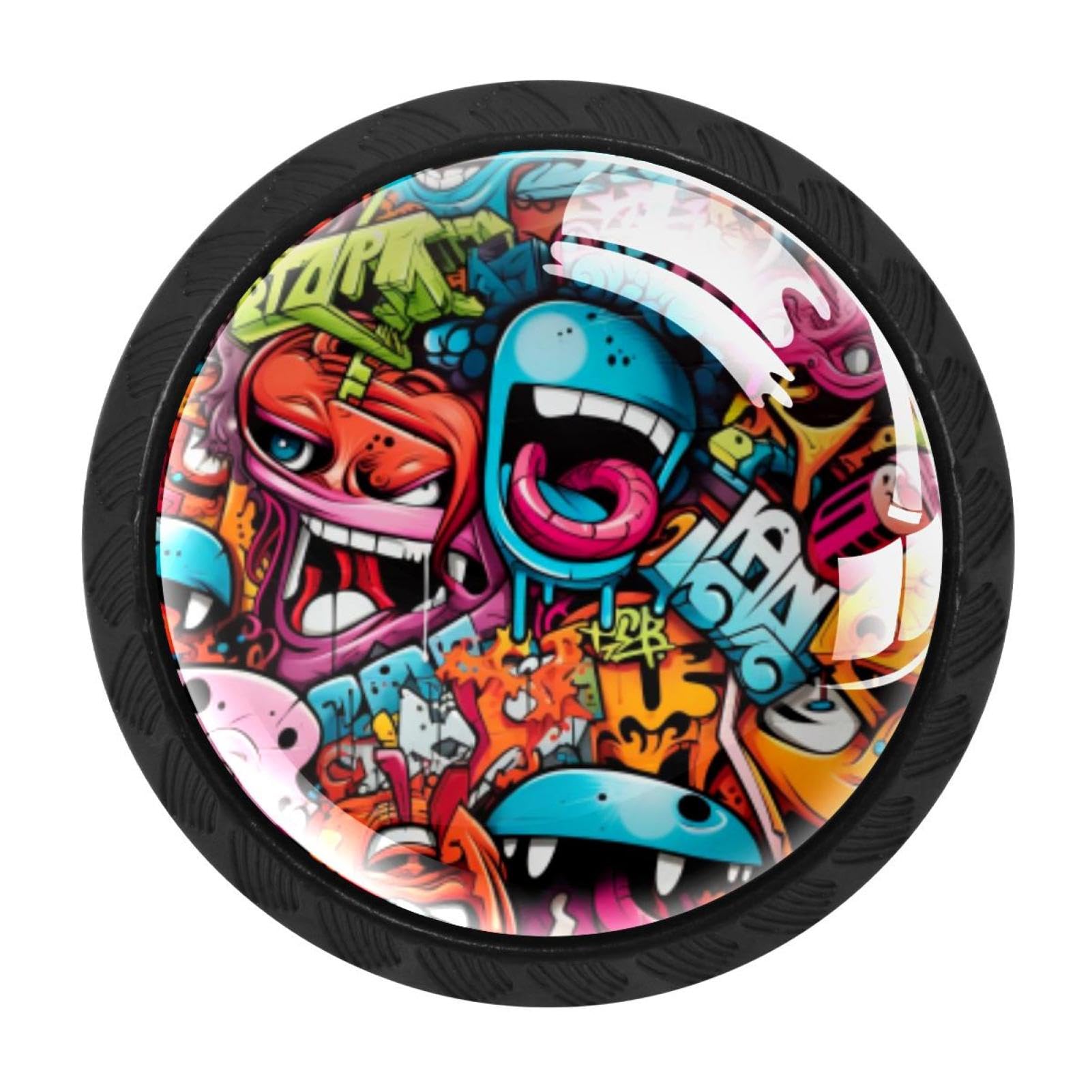Chenzzzz Multicolored 08 4 Pieces Doodle Drawer Knobs, 35Mm Black Cabinet Knobs, Drawer Pulls And Knobs, Dresser Drawer Knobs, Cabinet Hardware Kitchen Cabinet Knobs