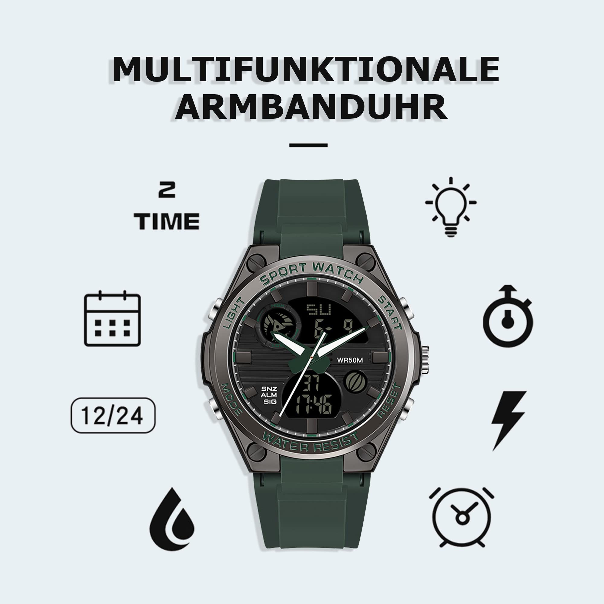 Orologio digitale da donna con cinturino in silicone impermeabile da 50 m, orologio digitale per ragazza ragazzo analogico digitale con allarme data LED per bambini elettronico