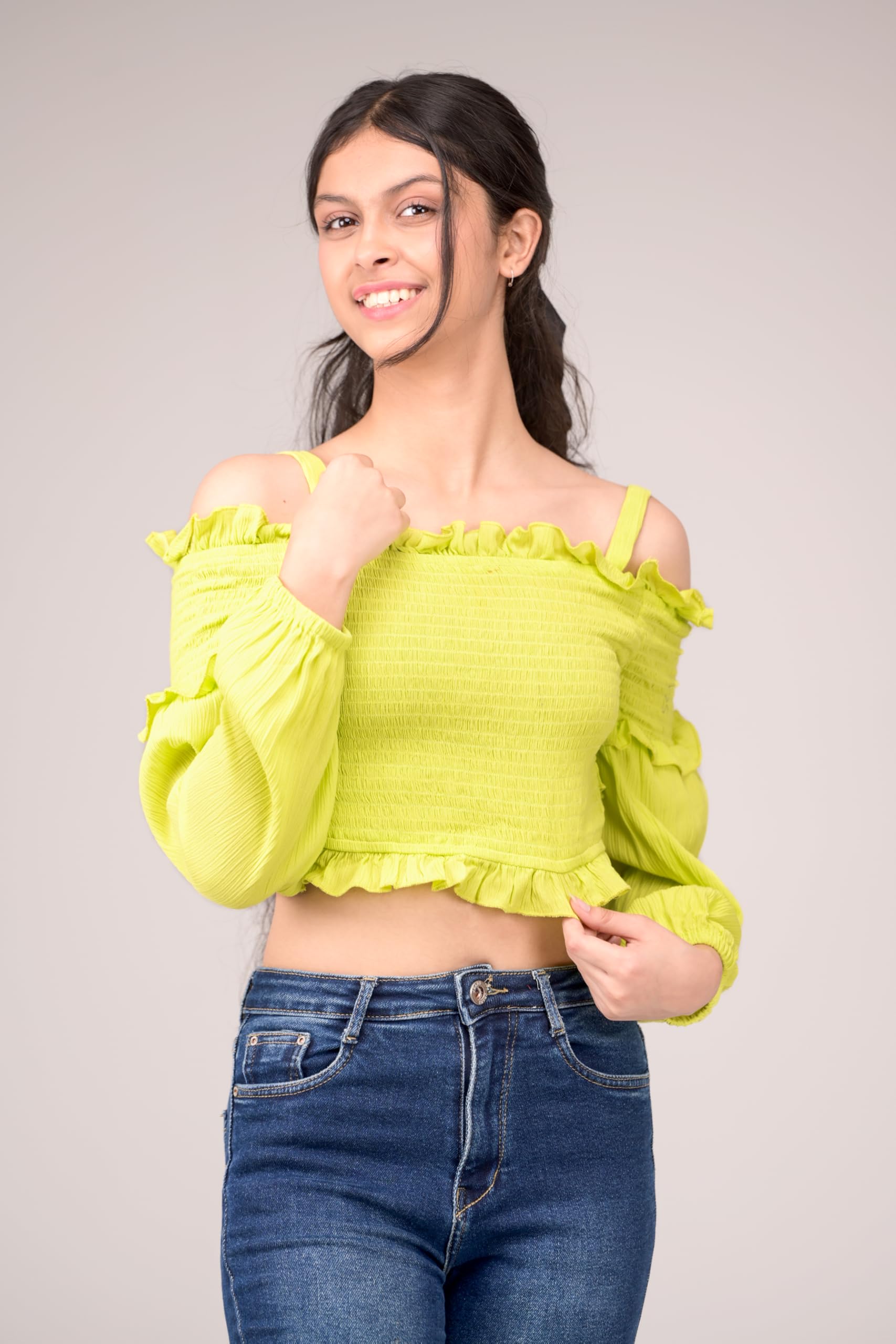 urban Buds Smocked Viscose Crepe top for Girls (in, Age, 13 Years, 14 Years) Yellow 1