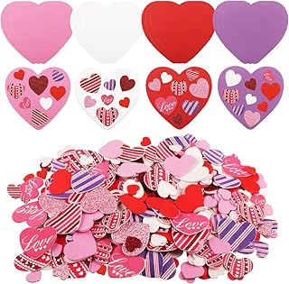 Jangostor 372 Pieces Valentines Foam Heart Craft Set Includes 360 Pieces Self-Adhesive Heart Foam Stickers and 12 Pieces C...
