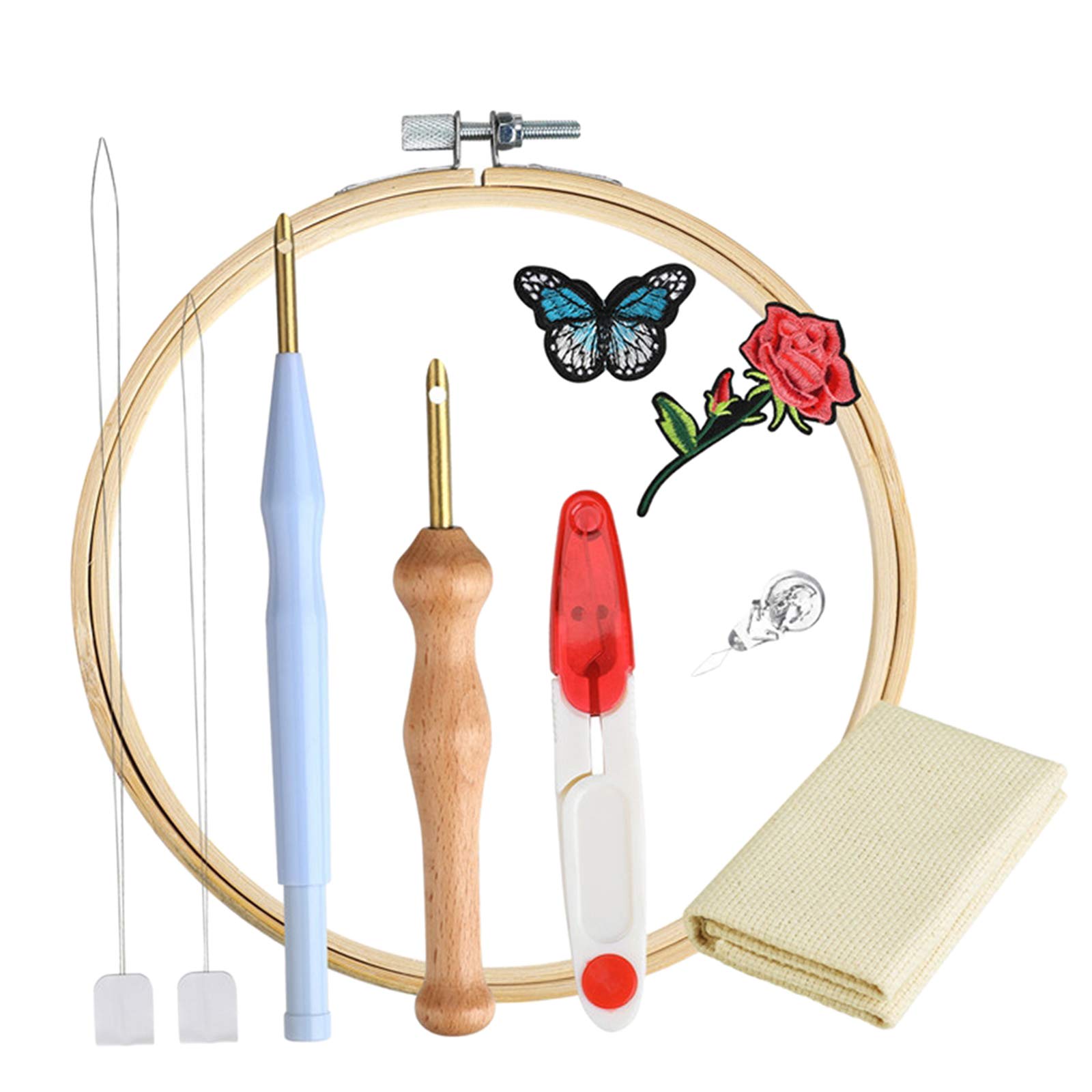 KBOLAE 7pcs Punch Needle Embroidery Kits Wooden Handle Tools Style 04