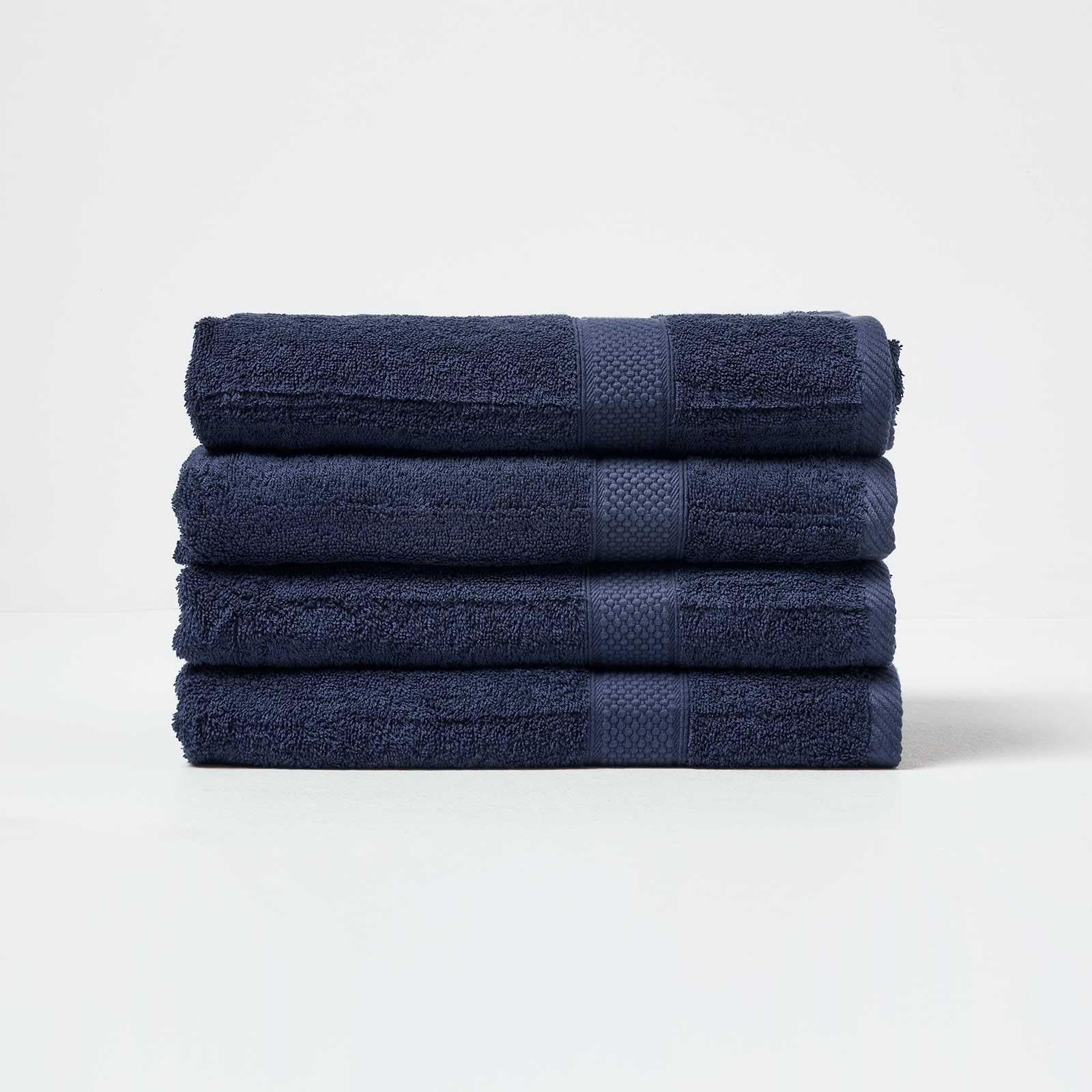 HOMESCAPES Navy Blue Yellow Turkish Cotton Set of 4 Bath Towels Super Soft Thick & Absorbent 500 GSM Towel Heavy Weight for everyday Luxury