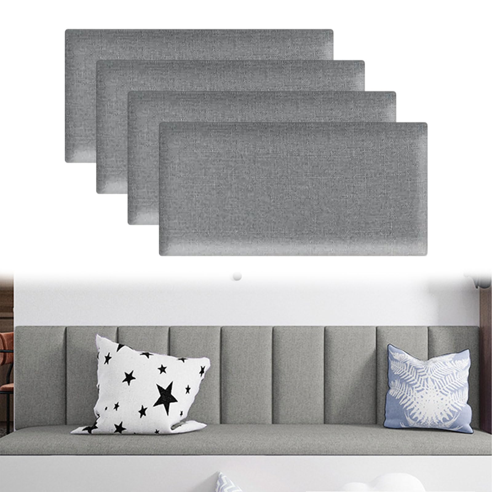 Testiera imbottita da parete per bambini, anti-collisione, imbottita a parete, autoadesiva, pannelli insonorizzanti 3D per letti king size, queen e full-size, in lino (grigio chiaro)