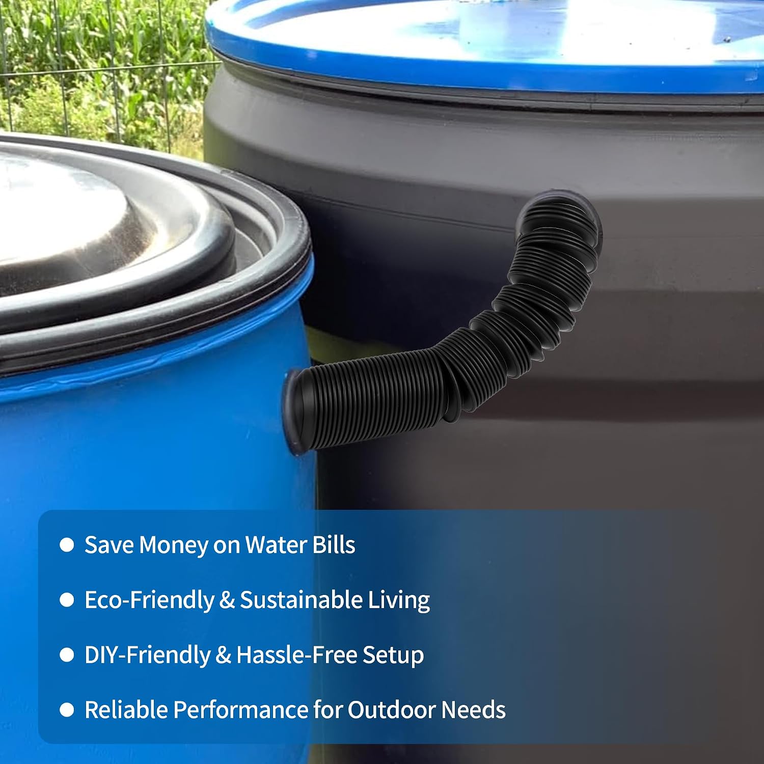 Rain Barrel Hose Connector Kit, Linking Rainwater Overflow Barrels