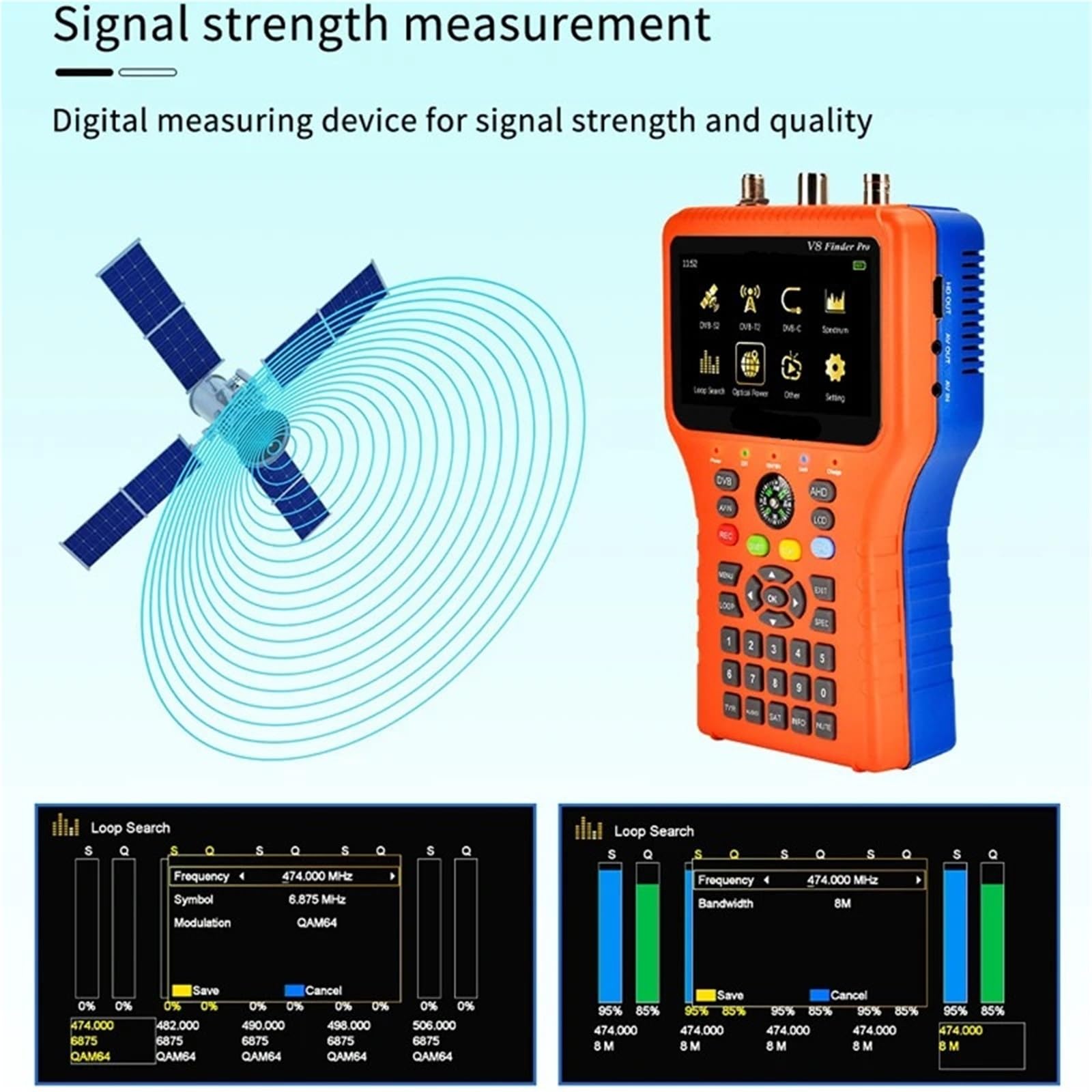 Buscador de señal satelital, V8 Finder Pro 2 Medidor De Señal Satelital DVB-S2X/S2/S/T2/T/C AHD H.265
