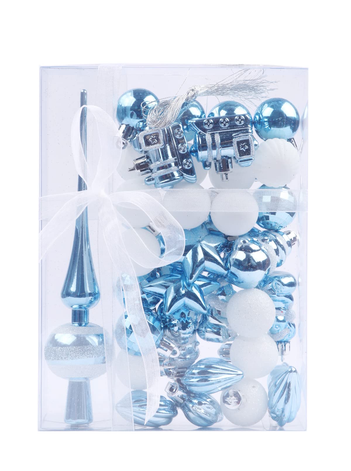 YYCRAFT Assorted Cute Shatterproof Christmas Ball Ornaments Luxury Collection Set Gift Package for Christmas Tree Decoration (34 Pcs, Blue/White)