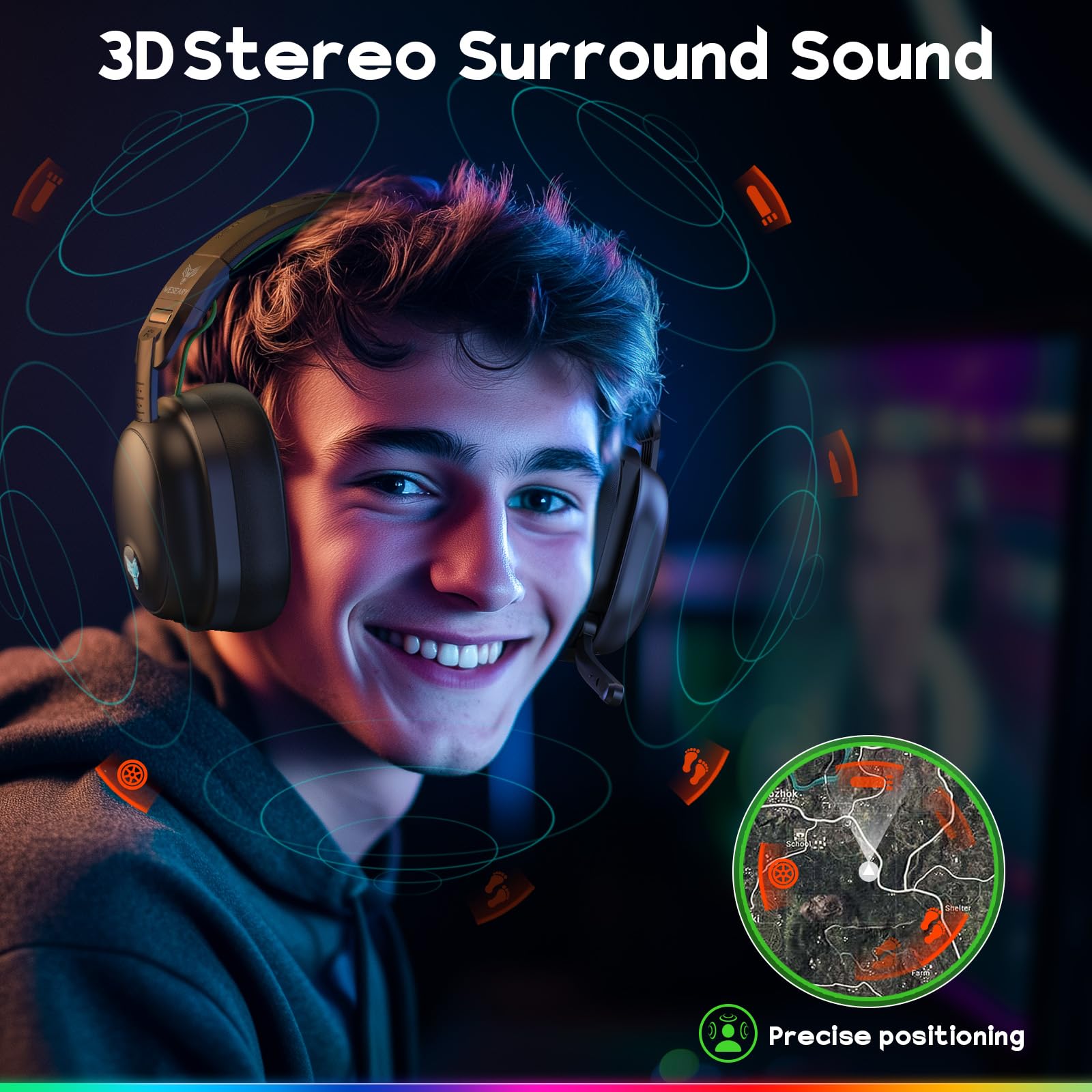 WESEARY WG3 Casque Gaming sans Fil, 2,4 GHz Casque Bluetooth sans Fil avec Micro pour PS5, PS4, PC, Switch, Mac, Mobile, Casque Gaming Pliable avec Son Stéréo et Éclairage LED, Batterie de 50h