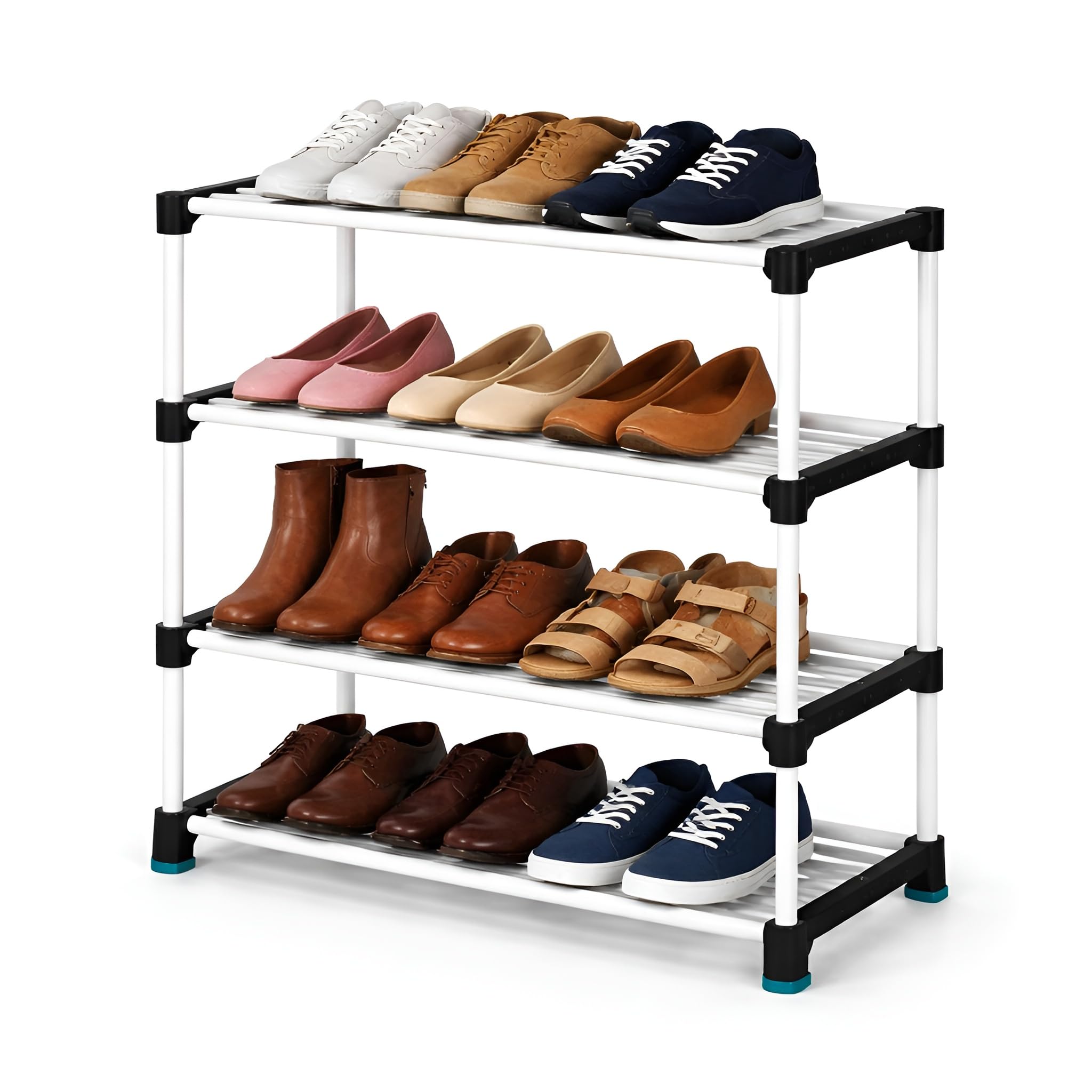 Plexus Plastic Shoe Rack 4 Tier for Home | Space Saving Tall Shoe Organizer Stand | Lightweight, Easy to Assemble Footwear Storage for Bedroom, Living Room & Entryway (White)-image-18