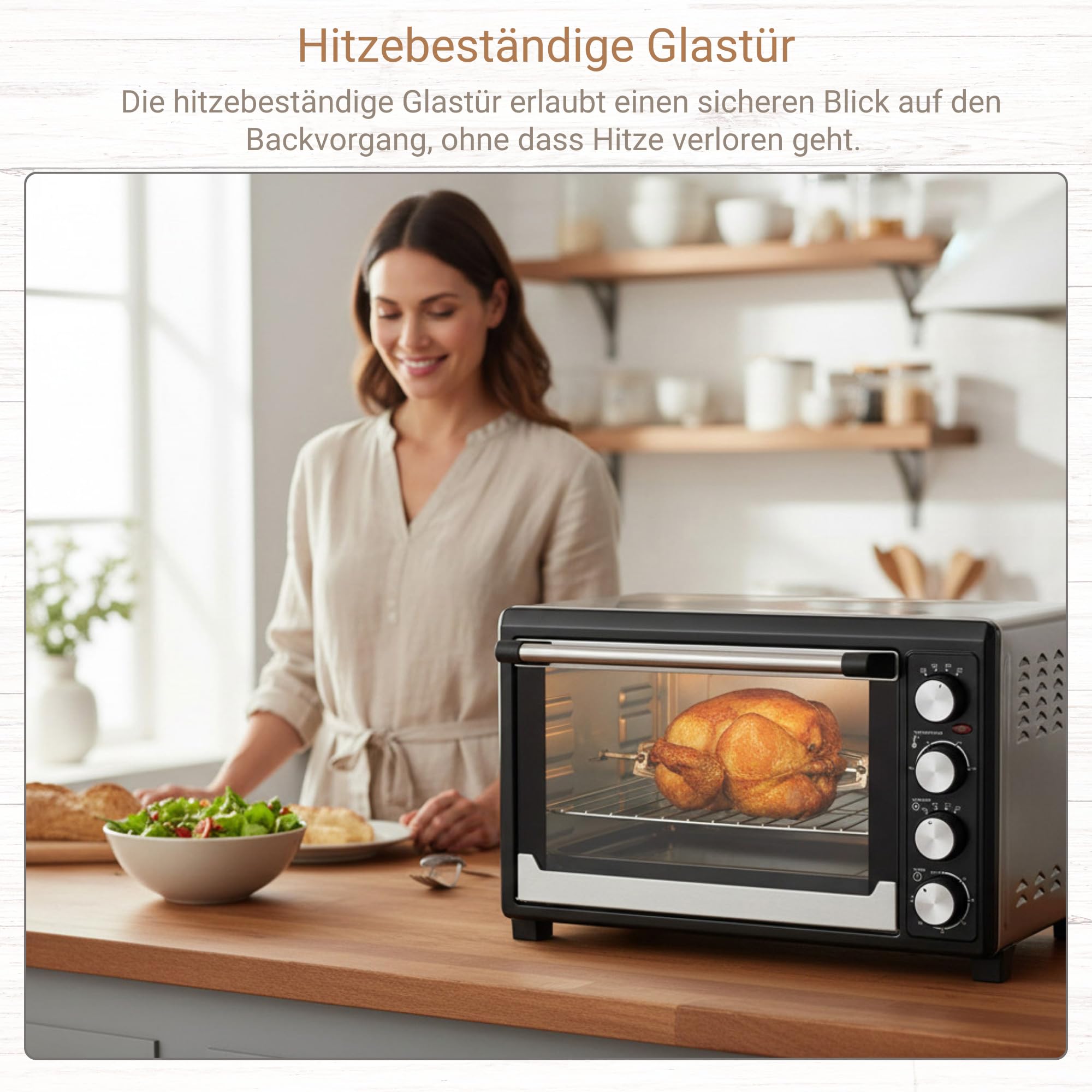 Syntrox Germany 45 l Kleiner Mini Backofen Budisu | Miniofen | Pizzaofen | Pizzabackofen, 2000W, für kleine Küchen, mit Timer, mit Glastür und Zubehör, für Zuhause