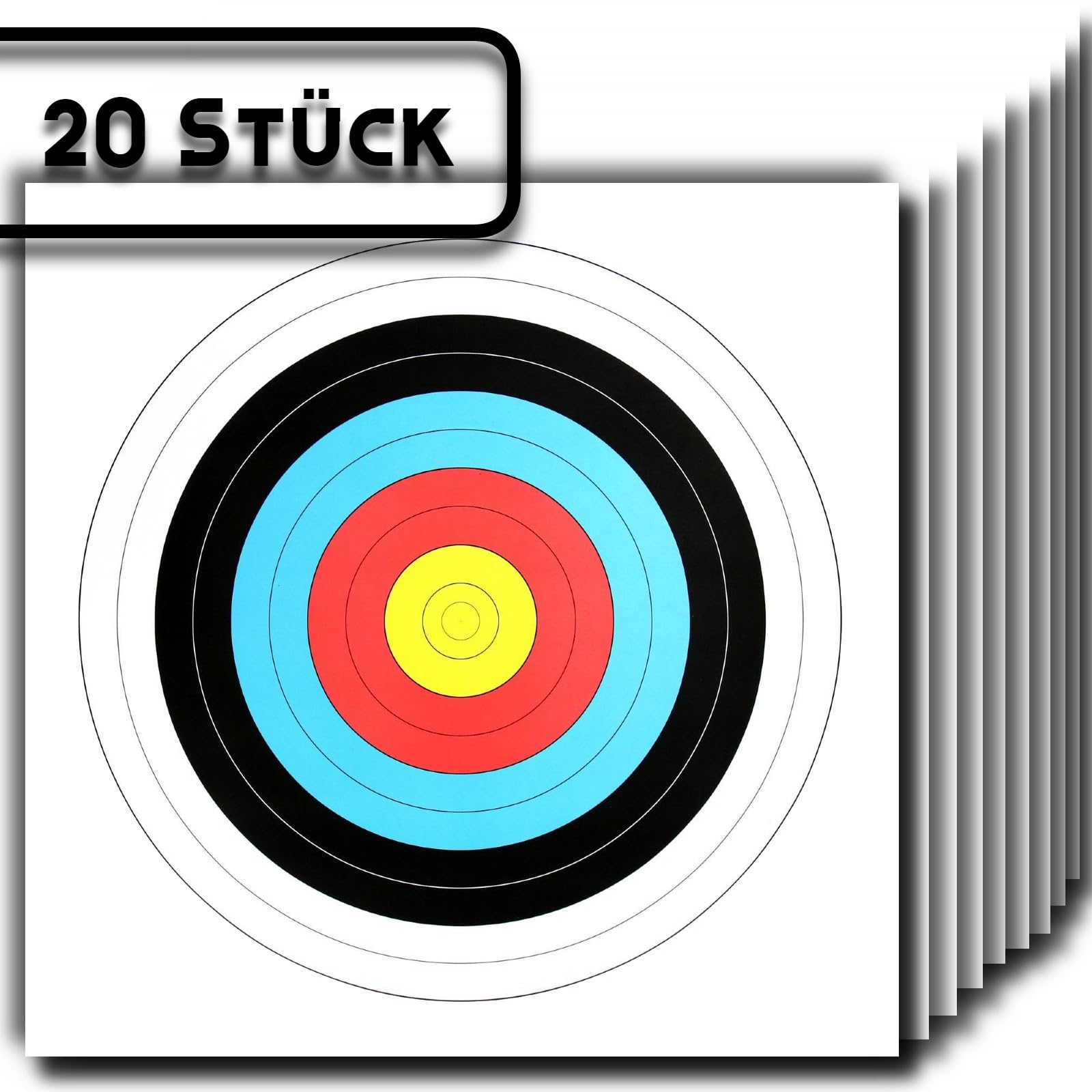 20 Stück Zielscheibenauflage nach FITA Abmaßen, Ø 80cm | Bogenschießen Zielscheibe Auflage 80x80 cm, 10 Ring Zielpapier für Jagd & Training Schießen
