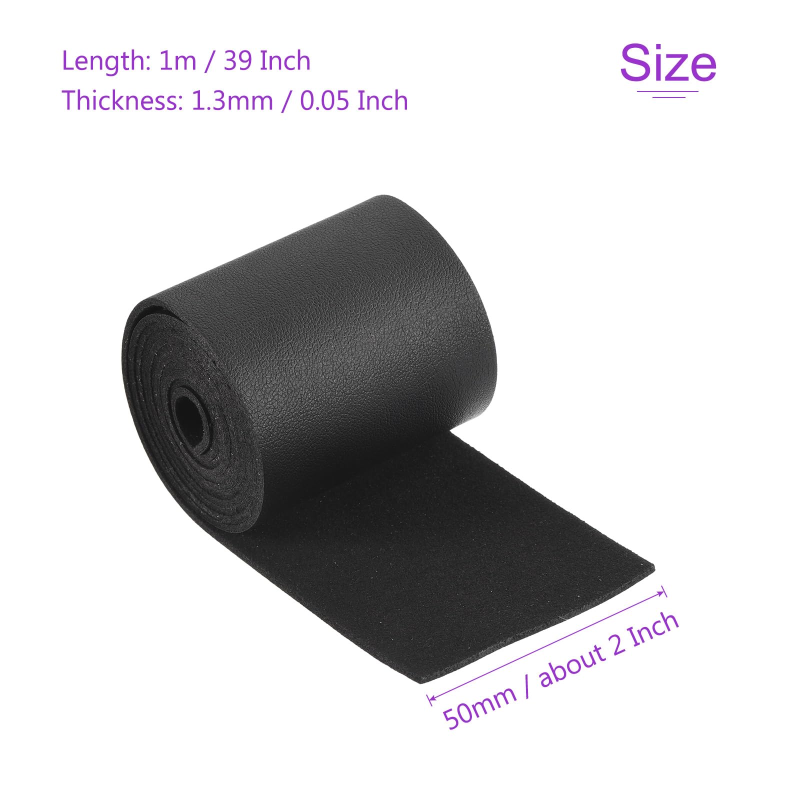DMiotech Black Faux Leather Strap 2 Inch Wide 39 Inch Long Flat Leather Belt Strip 1.3mm Thick Single Sided Cord for Arts Craft DIY Traction Ropes - Image 3