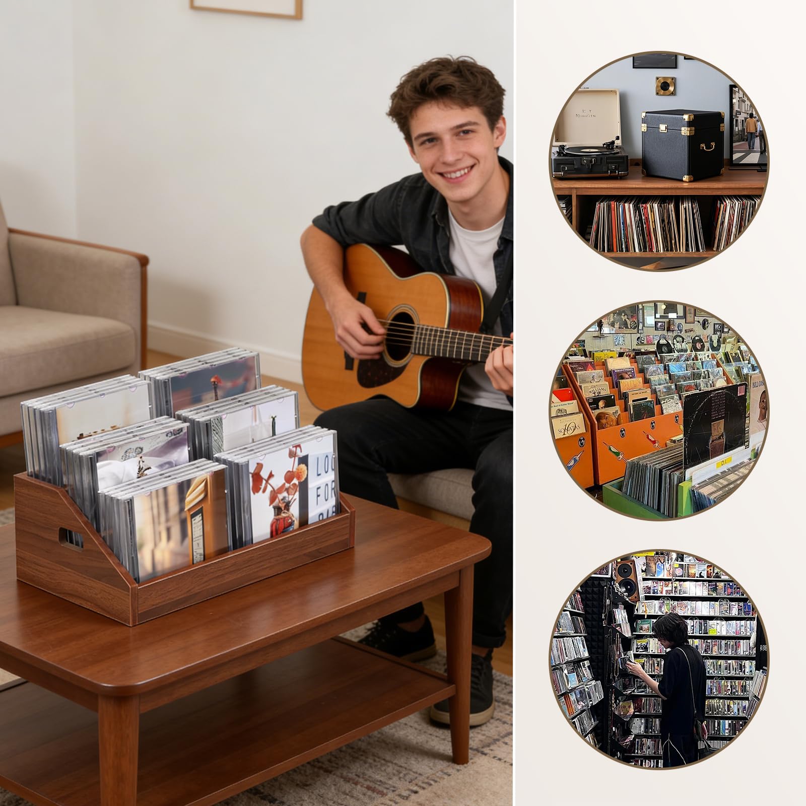Stojak na płyty CD, 3 poziomy, z drewna, organizer na płyty CD i DVD | Uchwyt dla kolekcjonerów i graczy, praktyczna pamięć multimedialna zmontowana
