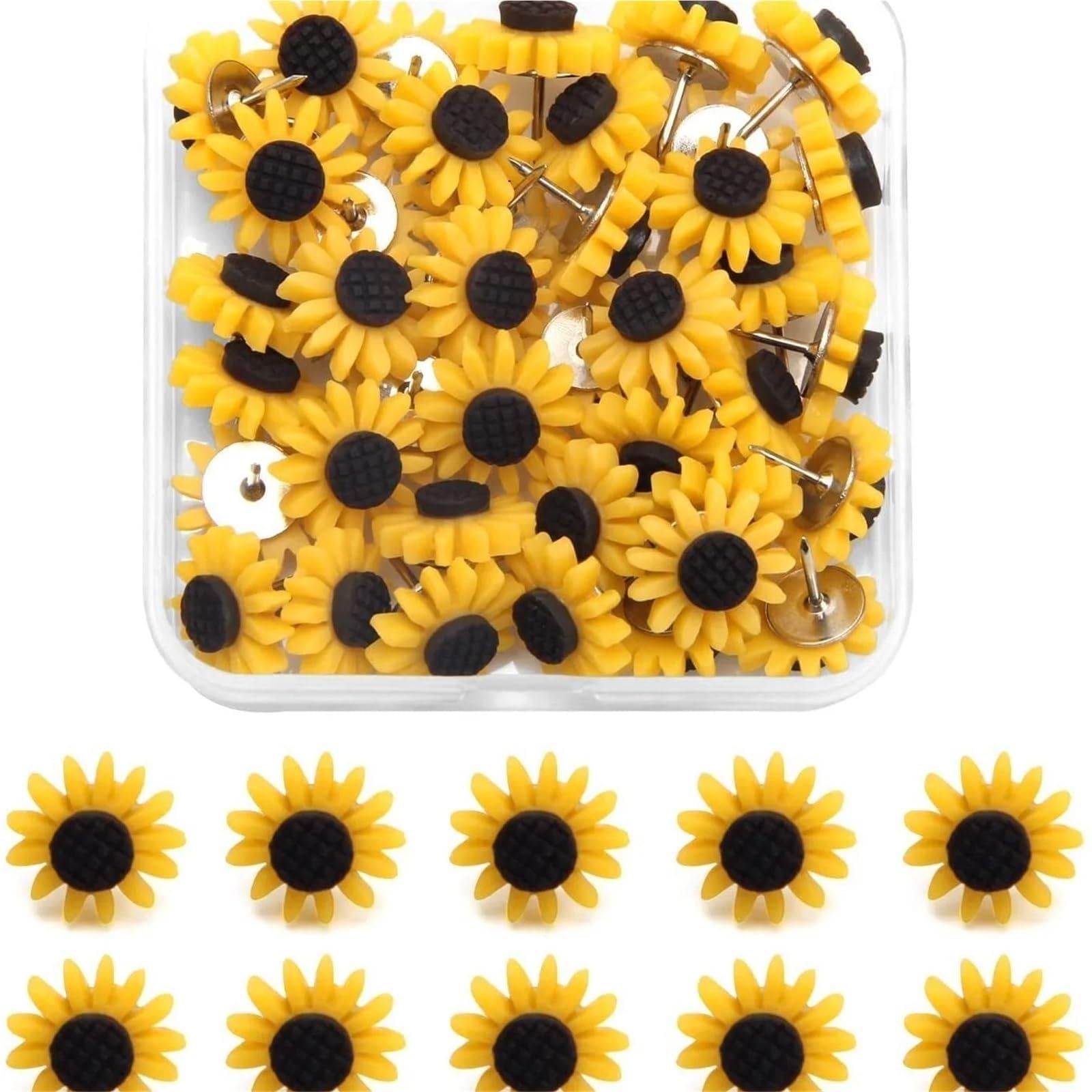 50pcs Sunflower Design Thumbtacks - Flat Head Decorative Push Pins For Office Bulletin Board Supplies For Pinboard