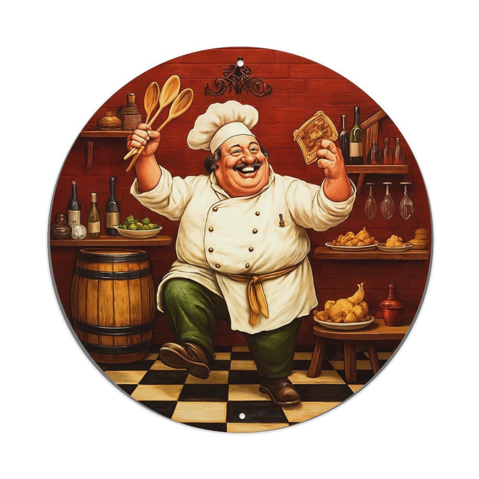 Chef Holding Spoons And Food Tin Sign Metal Poster Vintage Metal Signs for Home Man Cave Bar Cafe Kitchen laundry room Wall Decorations Gift 8x8Inch