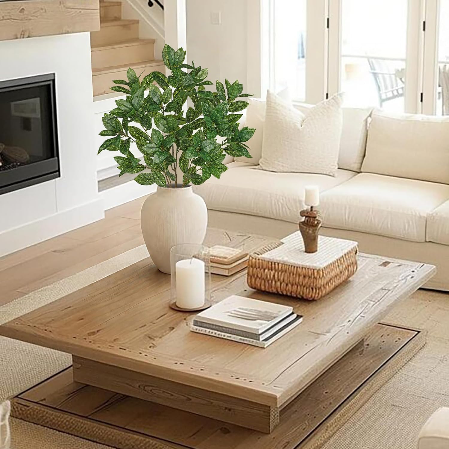 33" Artificial Dracaena Leaves Branches for Floral Arrangements, 3 Pcs Faux Leaves Stems with Yellow Speckles Foliages for Table Centerpieces, Vase Filler, Fake Greenery Plants for Home & Office Decor - Image 2