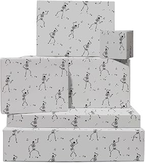 CENTRAL 23 Gray Wrapping Paper - Dancing Skeletons - Halloween Wrapping Paper - Spooky - Goth - Comes With Fun Stickers - Recyclable