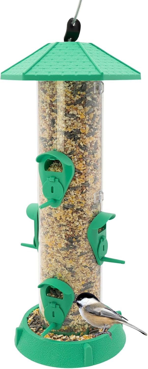 North States Village Collection - 2-in-1 Hinged-Port Birdfeeder Fiesta Green: Hanging Bird Feeder for Outdoors, Holds 1.75 Pounds of Seed