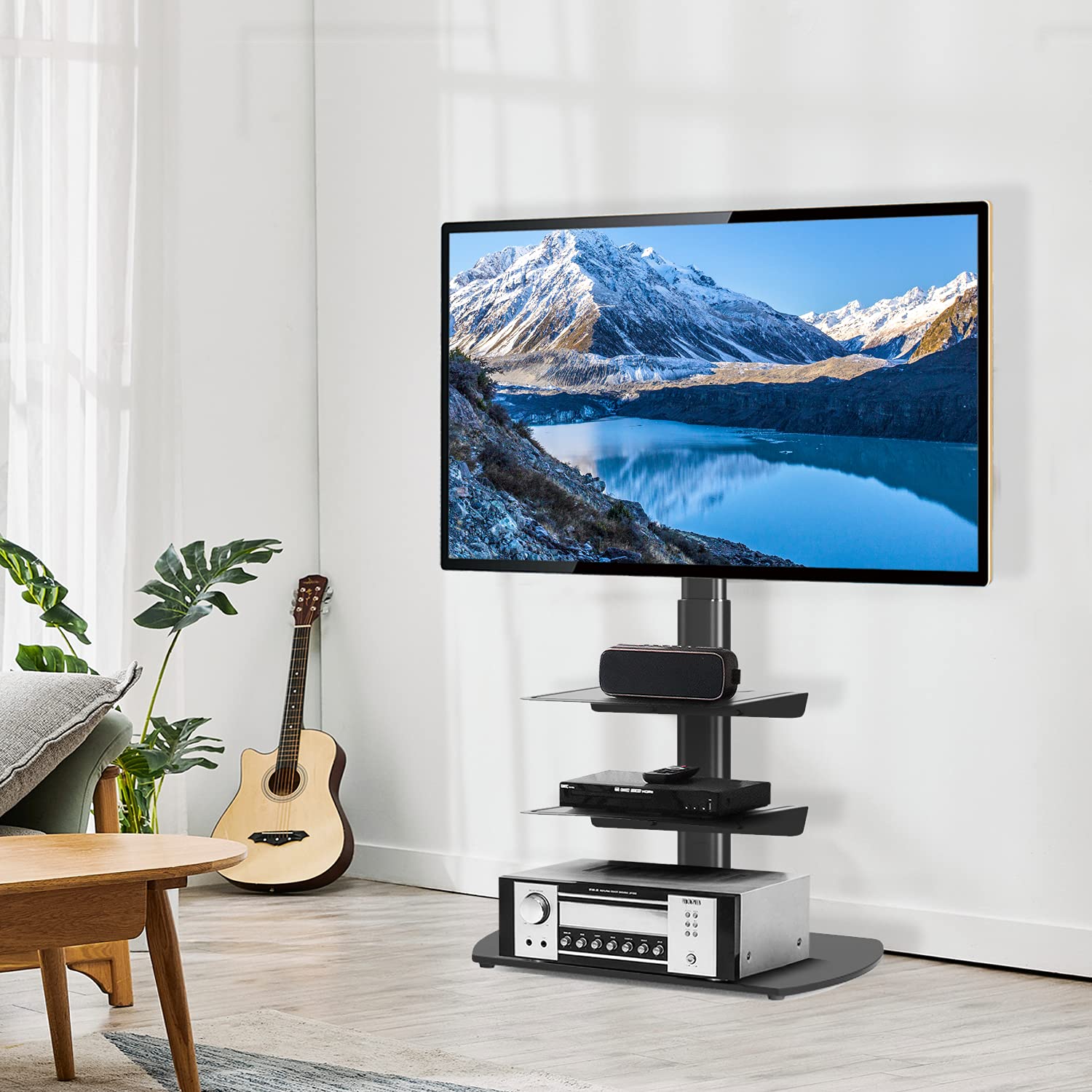 RFIVER Universal TV Floor Stand with 3 Shelves for 32" 65" Flat