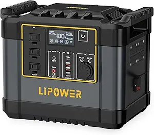Lipower Portable Power Station, 1075Wh LiFePO4 Battery, 1200W (2000W Surge) Solar Generator for Camping, Home Backup, Emergency, CPAP, RVs