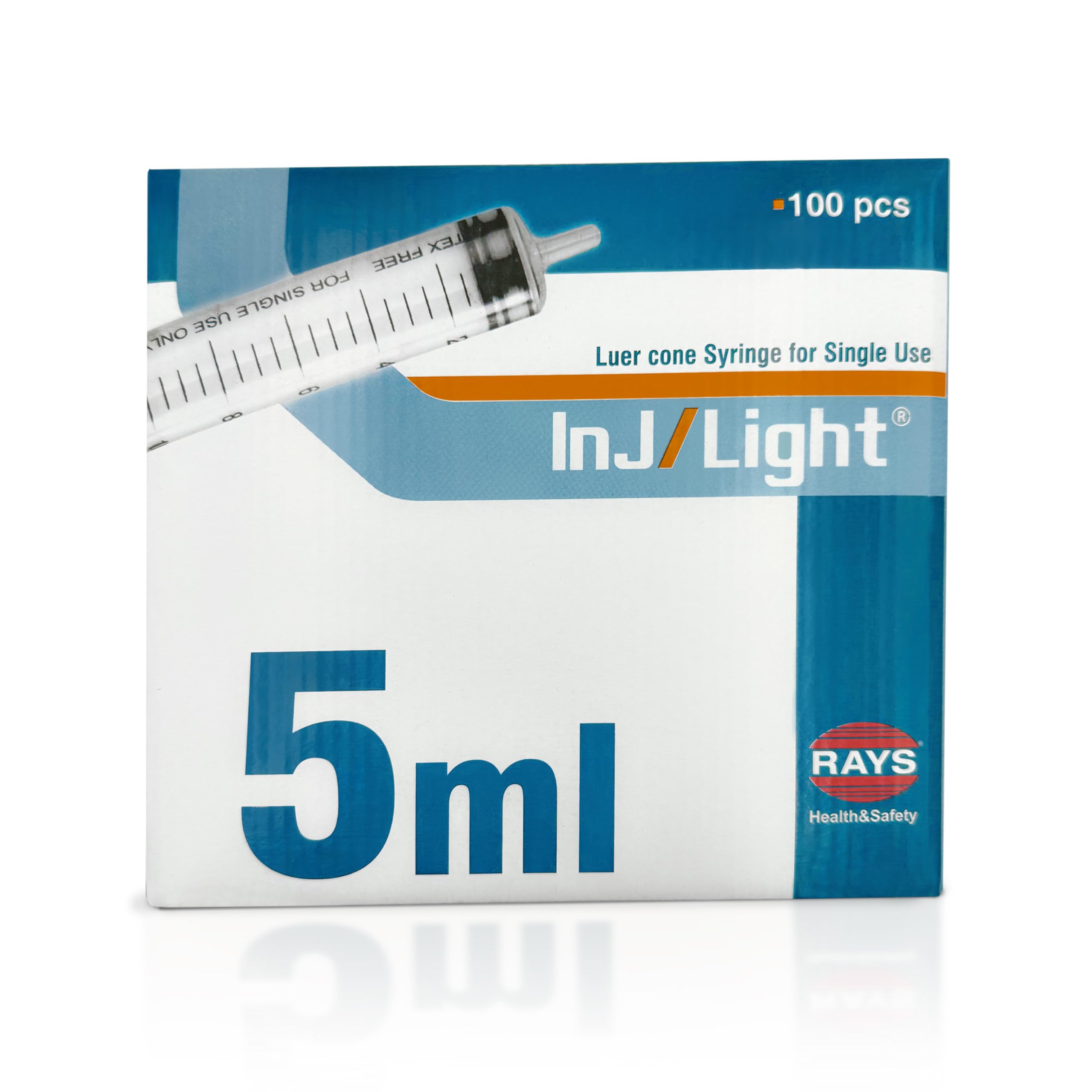 Rays - Siringhe Monouso da 5ml, Tre Corpi, Cono Luer Centrale, Senza Ago, Sterilizzate con Ossido di Etilene - Confezione da 100 Unità, Ideali per Uso Medico e Ospedaliero