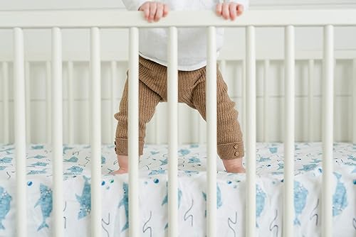 Miniatura 5 de Sábana bajera ajustable de 100  algodón ropa de cama de bebé de primera calidad suave transpirable y duradera estampado de tiburón