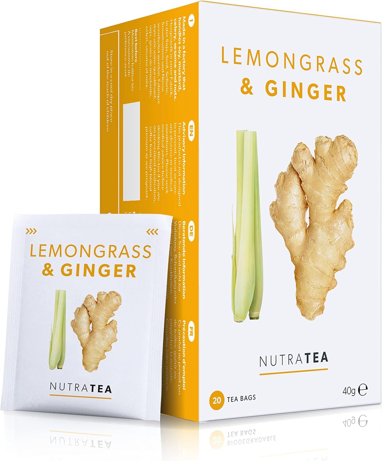 NutraTea Tisana Zenzero e Citronella - Gluten Free, Con 2 Grammi di Ingredienti Attivi - 20 Bustine Riutilizzabili