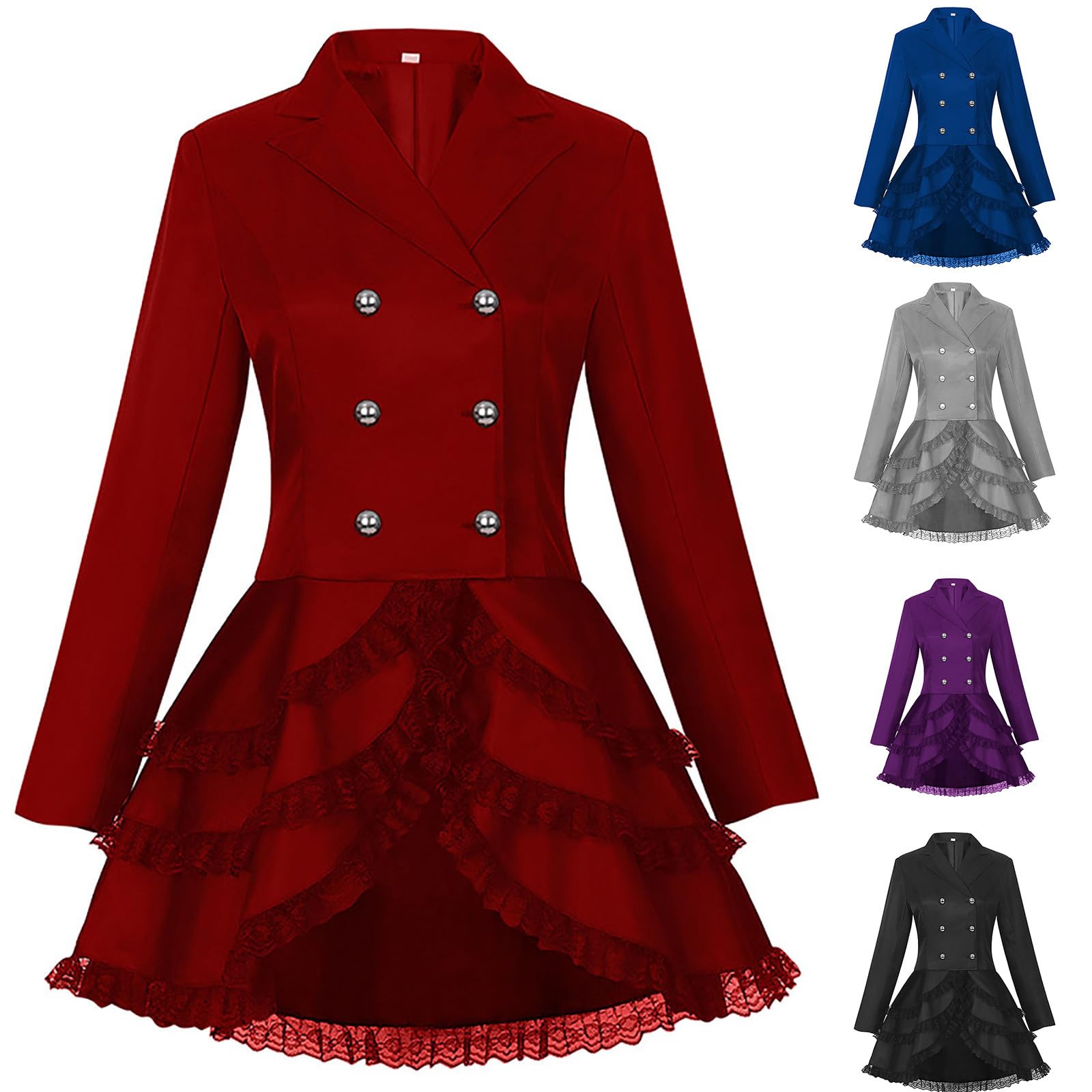 Medieval Lace Patchwork Dress Womens Gothic Button Up Dresses Ladies Long Sleeve Retro Skirt Solid Color Bodycon Dress Victorian Elegant Ball Gown Renaissance Dresses Halloween Cosplay Costume