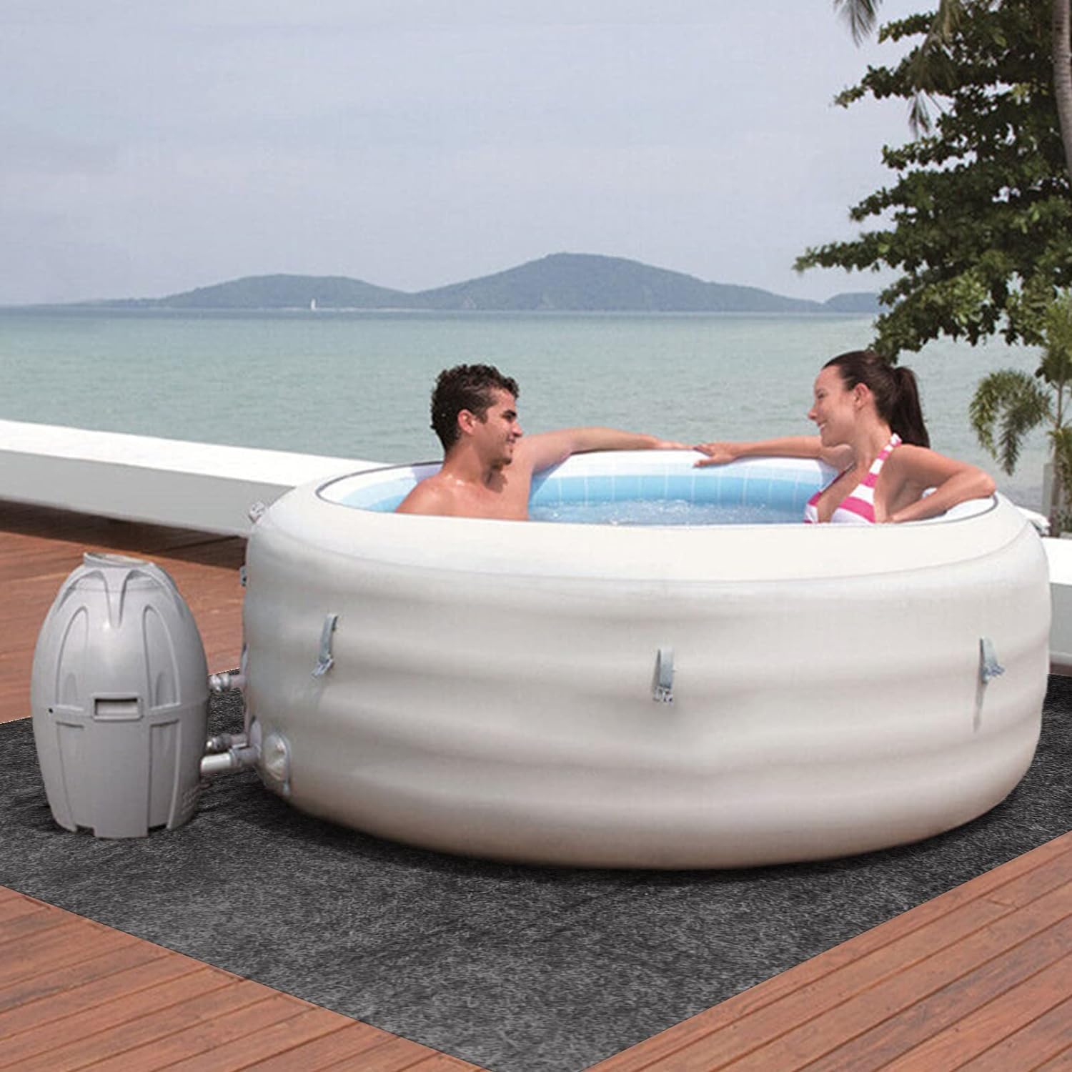 Grand tapis de sol gonflable pour jacuzzi de 188 x 183 cm, antidérapant, imperméable, protection du sol, protection de sol pour jacuzzi, protège les jacuzzis de l'usure, convient pour l'extérieur et