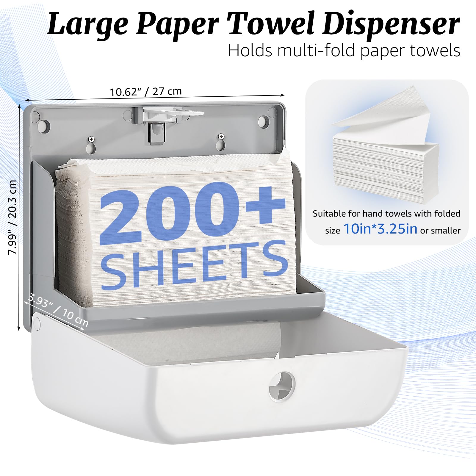 modunful Dispenser Carta Asciugamani a Parete, Distributore di Asciugamani per Tovaglioli Piegati 200+ Fogli, Dispenser Salviette Bagno Commerciale, Bianco