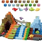 205Pcs Blocs magnétiques Ensemble de bâtiments Dinosaur, 1 Blocs de construction magnétique de pouce Magnet Dinosaur Construction jeu de jouets Magnet Constructions Stacking Sensory STEM Jouets pour les jeunes filles