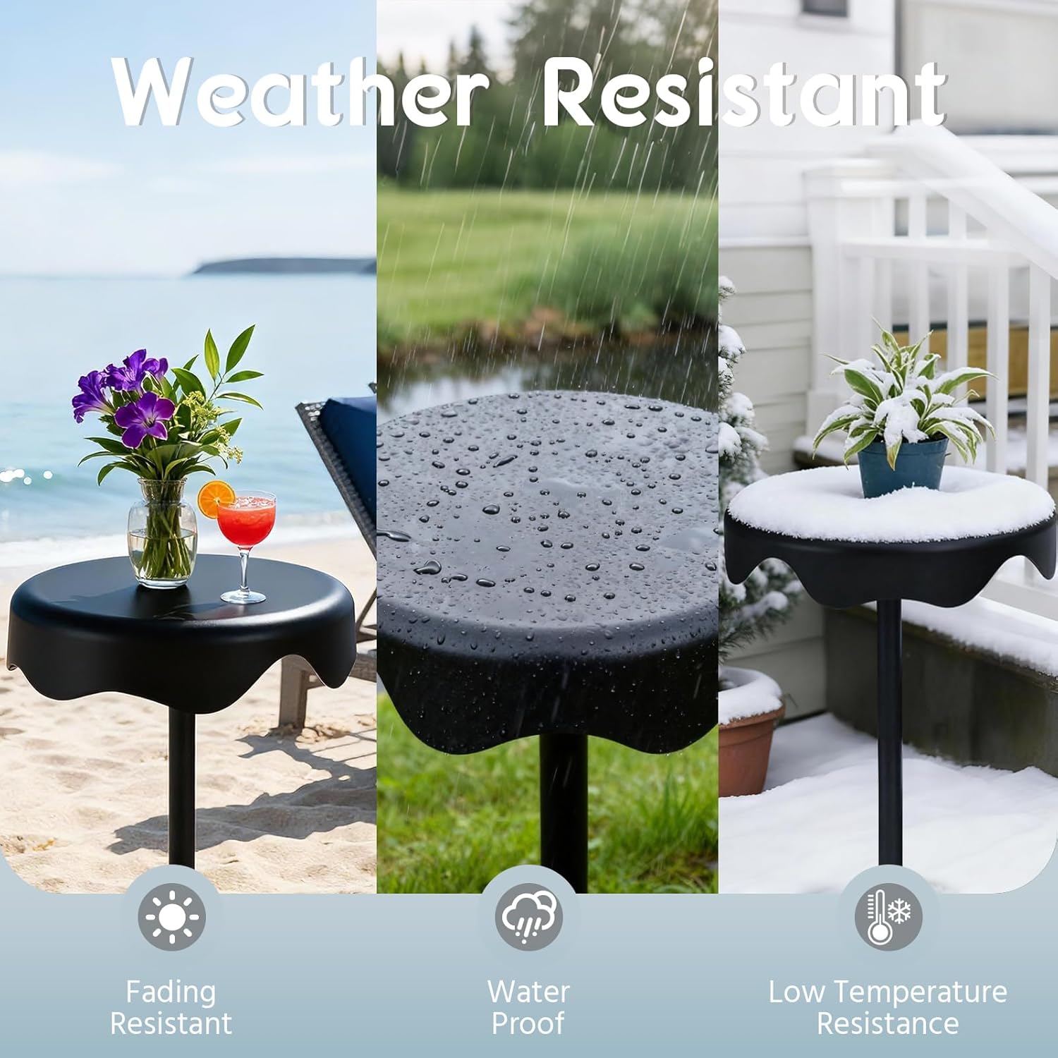 Geelin 2 Pcs Outdoor Side Table 16.5 Inch Black Round Plastic End Table Removable Weatherproof Modern Desk for Outside Patio Snacks Home Office Backyard Pool