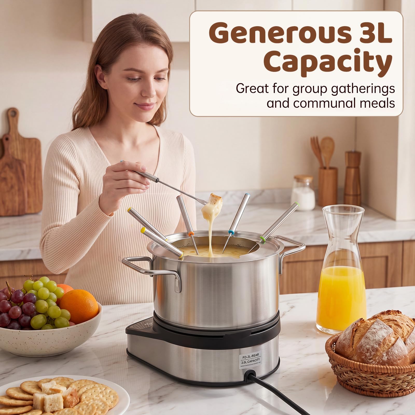 GIANTEX 1200W Fondue Eléctrica, Olla Eléctrica de Acero Inoxidable de 3 L