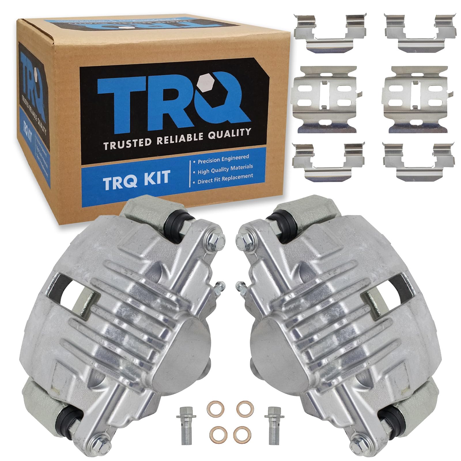TRQ Rear Brake Caliper Set Zinc Coated Brackets Hardware