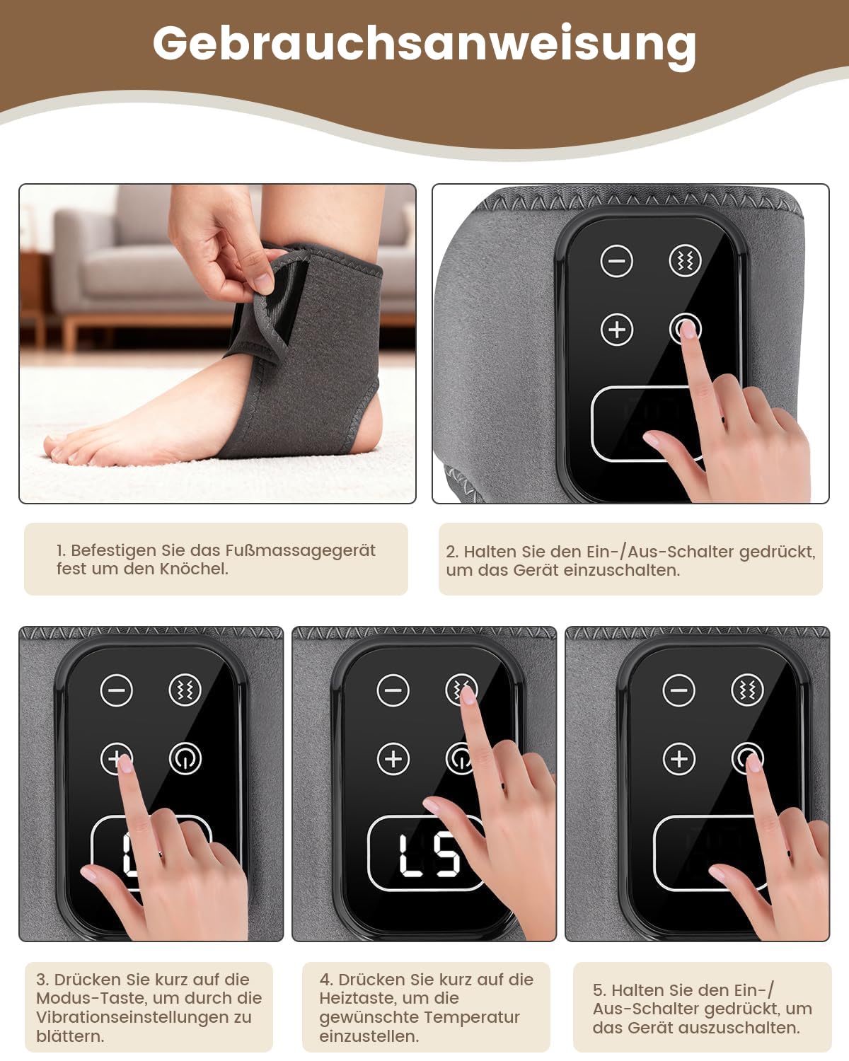 2 Pack 3 in 1 Fußmassagegerät, Fussmassagegerät mit Wärme Elektrisch, Fußmassagegerät Durchblutung For Neuropathie füße,knöchel massagegerät with 5 Modes, 5 Heat Levels, Foot Massager Gift for Unisex